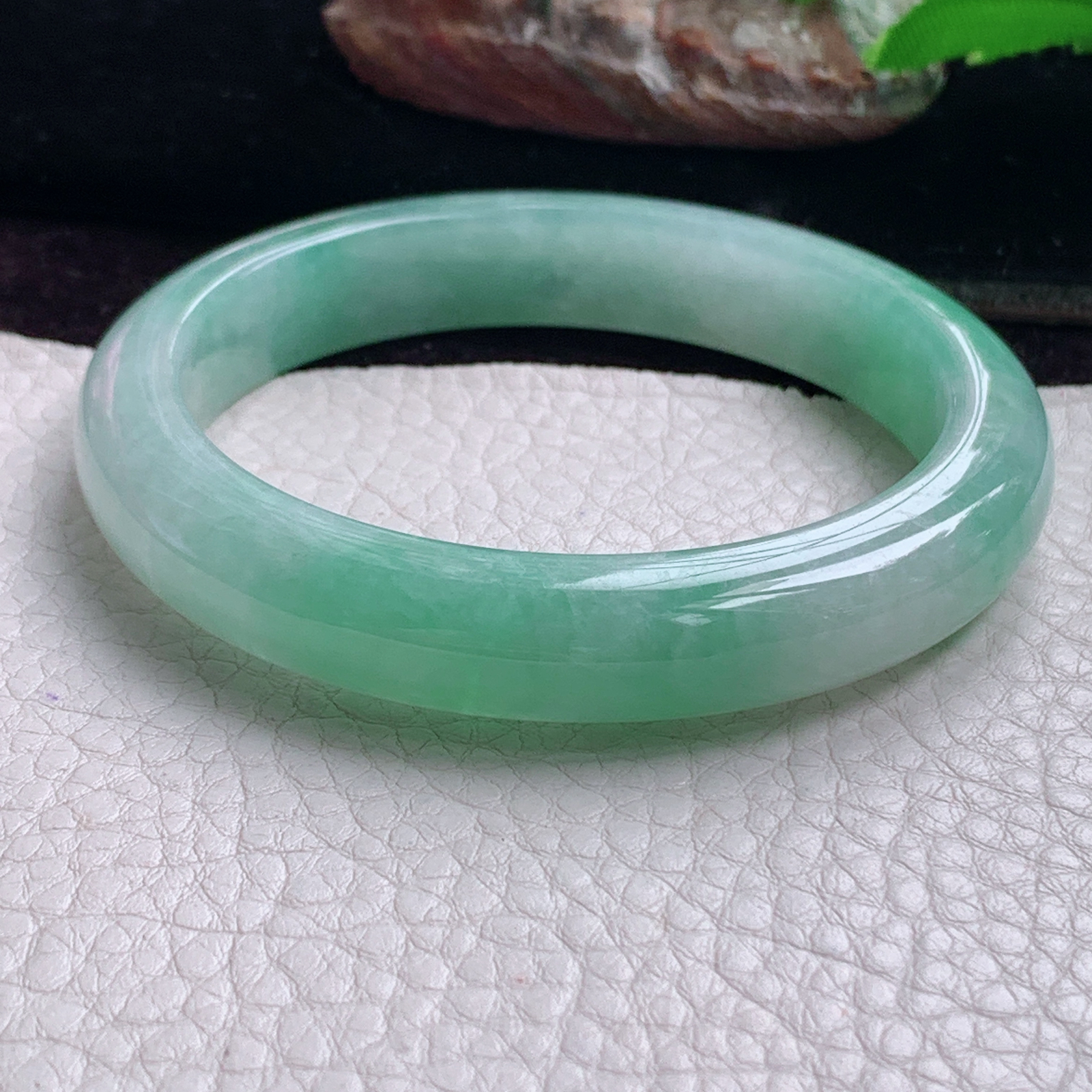 hy实拍57.5*11.3*8平安镯 天然缅甸翡翠手镯冰胶飘花正圈玉镯子