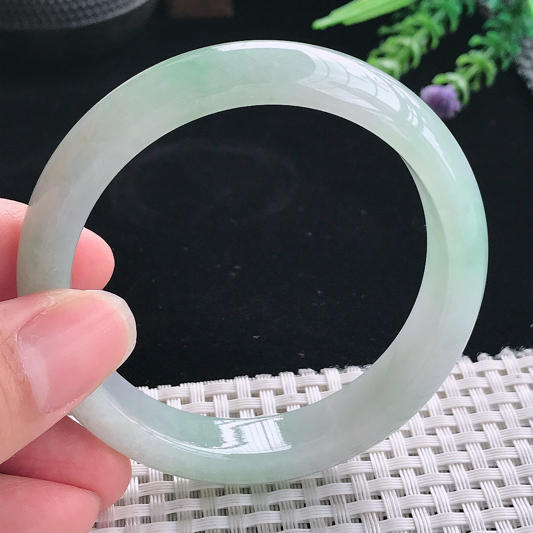 实拍A货翡翠56.5/12.9/8老坑冰胶水灵冰晴手镯翡翠玉镯手环