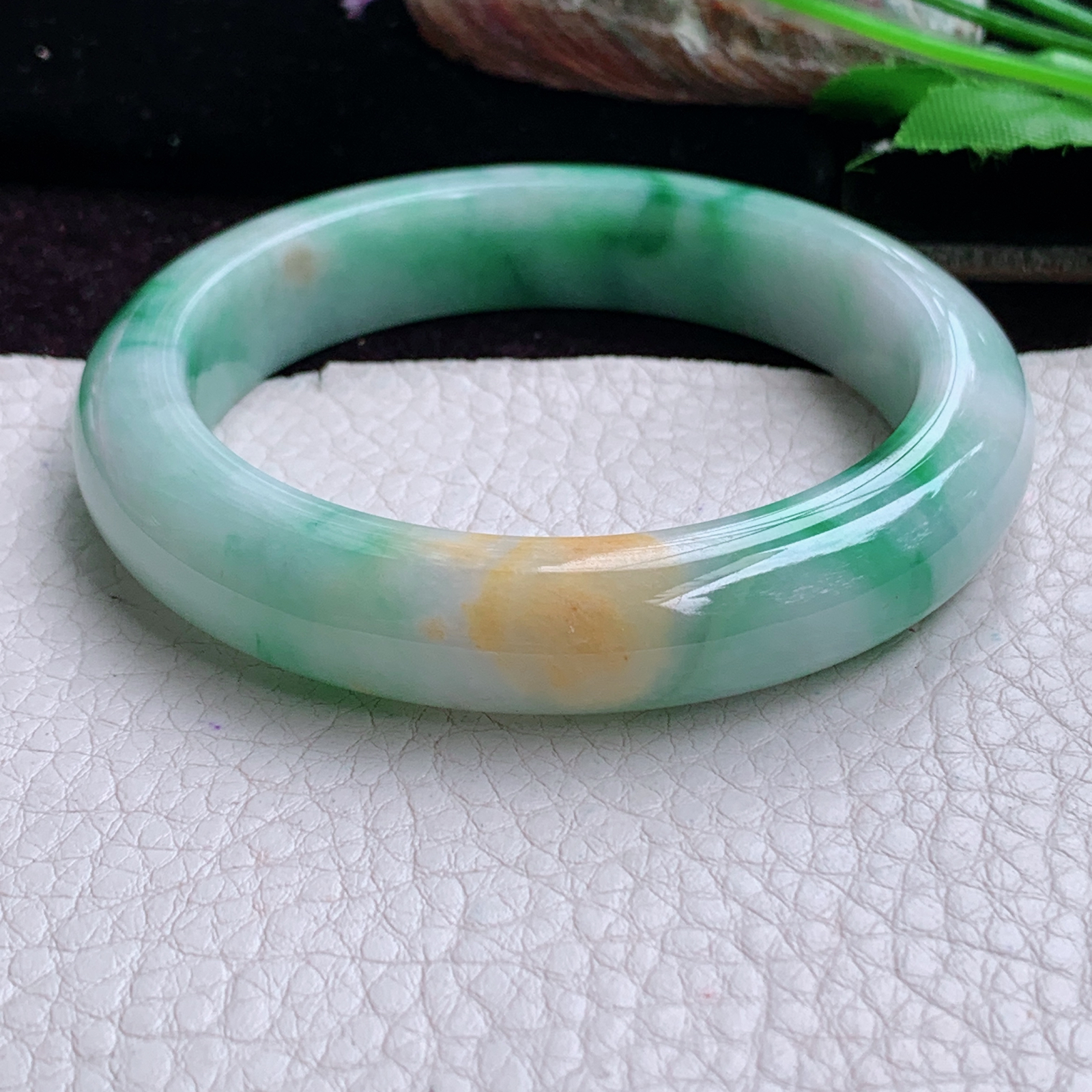 h实拍57*12.5*9.2平安镯 天然缅甸翡翠手镯三彩厚装正圈玉镯子