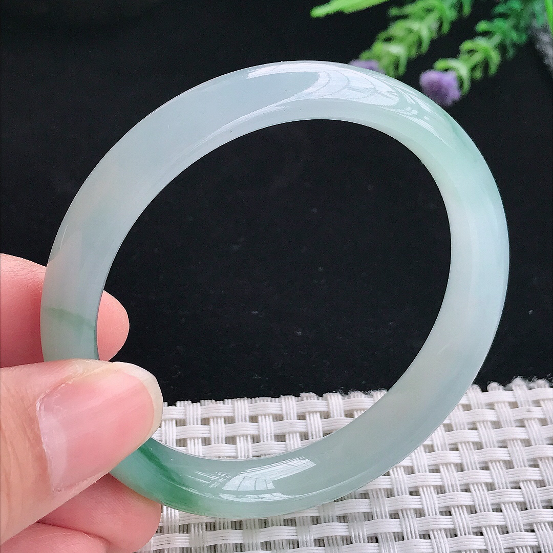 实拍A货翡翠56.9/12.1/7.5老坑冰胶果冻冰飘花手镯翡翠玉镯手环