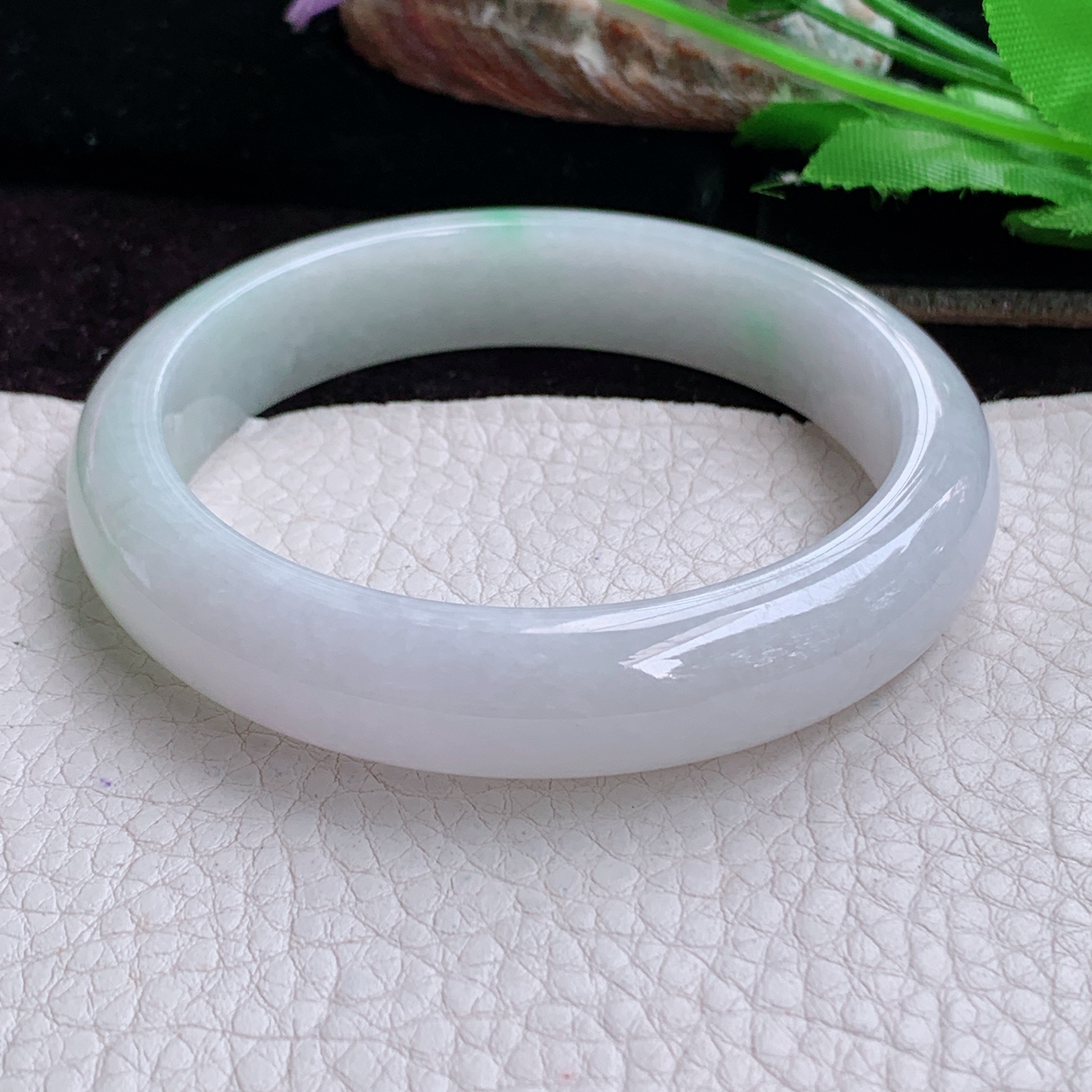 fl实拍58*13*9平安镯 天然缅甸翡翠A货玉手镯冰飘绿花正圈玉镯子