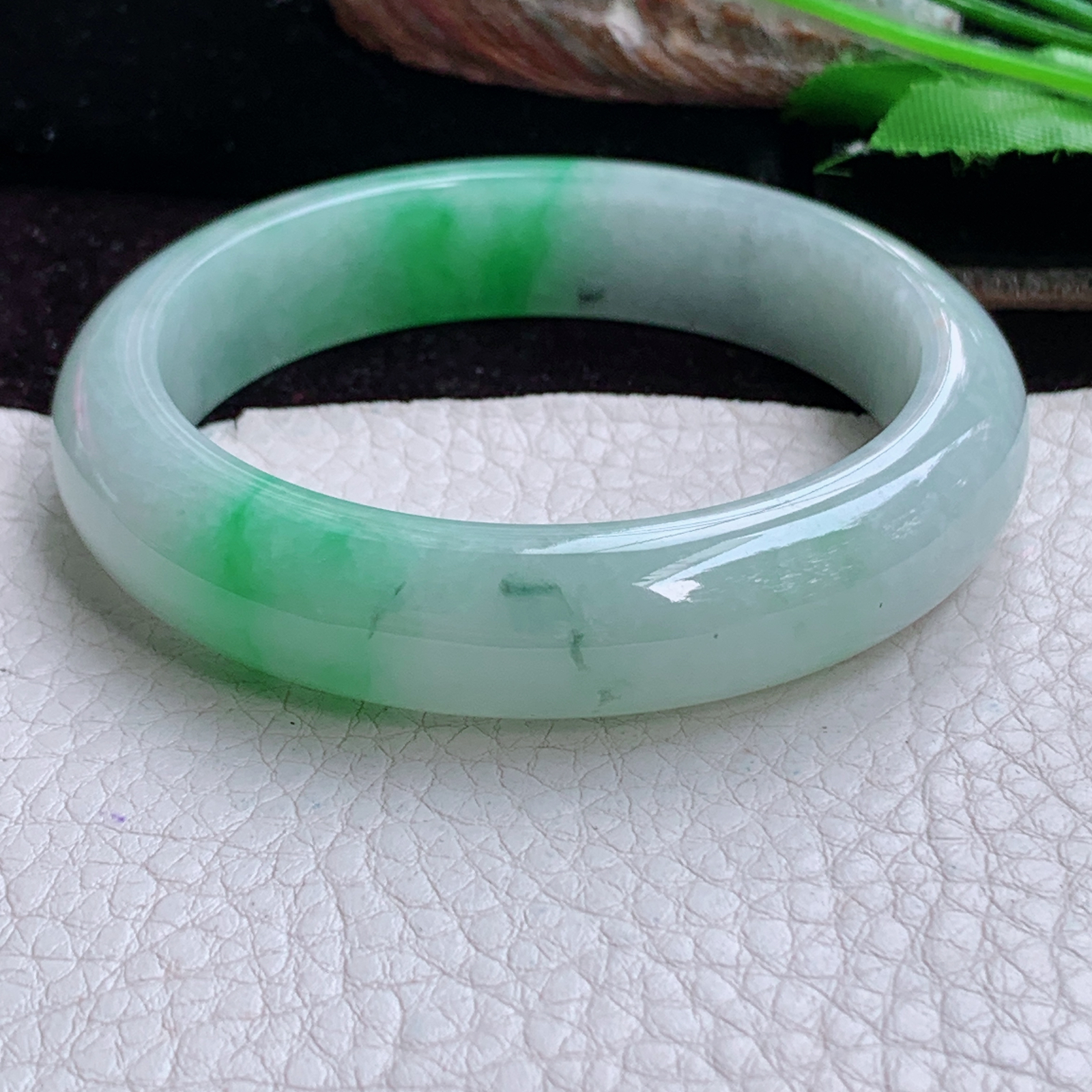 lpa实拍54*13*8.2平安镯 天然缅甸翡翠A货玉手镯冰飘阳绿正圈玉镯子