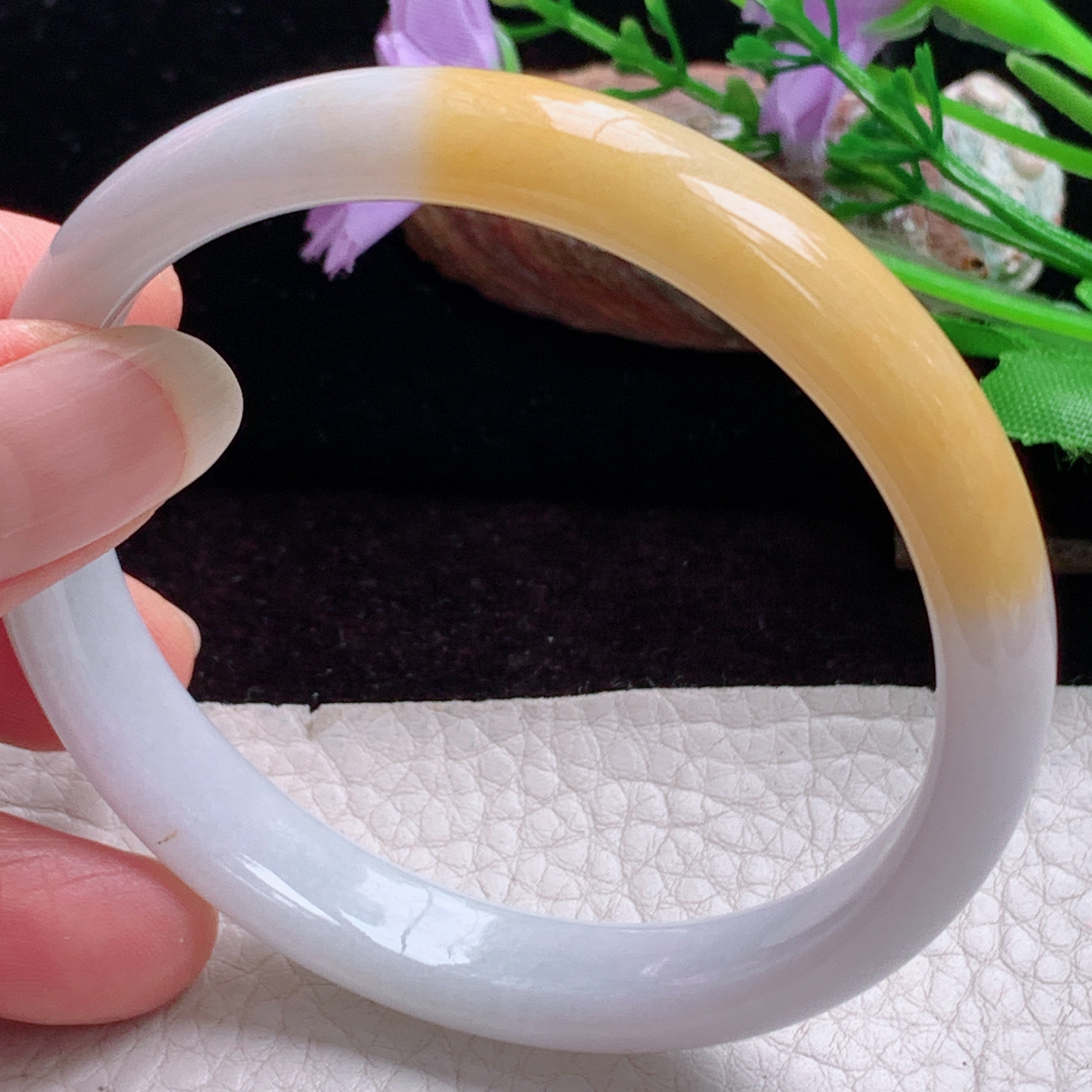 mq大圈口60*11.5*6.2招财镯 天然缅甸翡翠手镯双彩水润正圈玉镯子