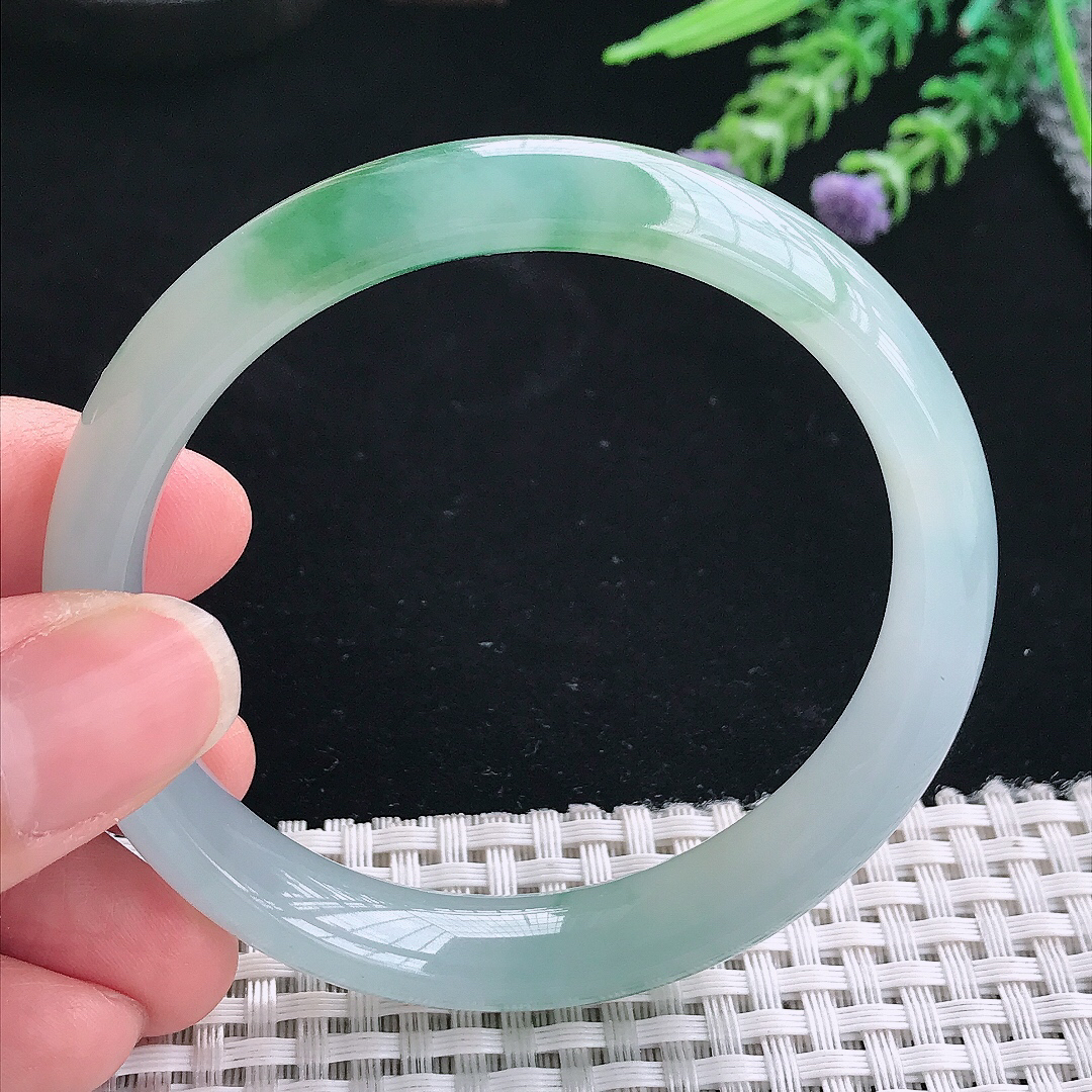 实拍A货翡翠56.9/12.1/7.5老坑冰胶果冻冰飘花手镯翡翠玉镯手环