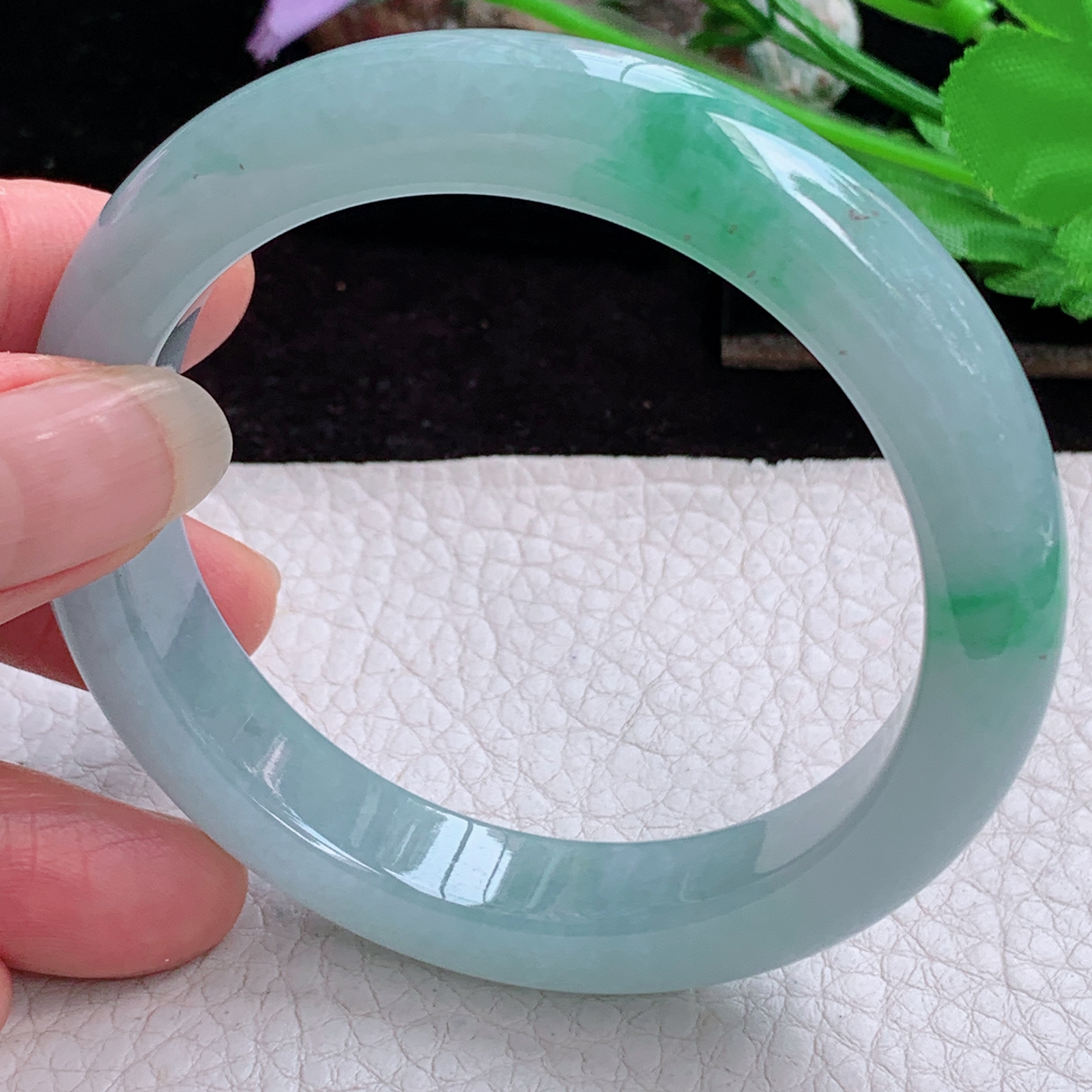 r实拍56*11.5*8.6平安镯 天然缅甸翡翠A货玉手镯冰飘绿花正圈玉镯子