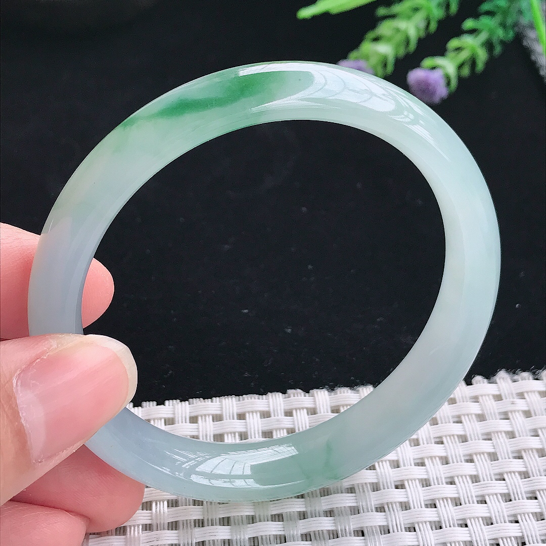 实拍A货翡翠56.9/12.1/7.5老坑冰胶果冻冰飘花手镯翡翠玉镯手环