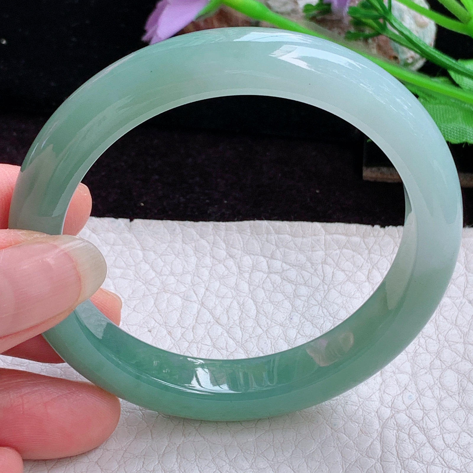 js实拍55*10.8*8.3招财镯 天然缅甸翡翠手镯半山水双彩正圈玉镯子