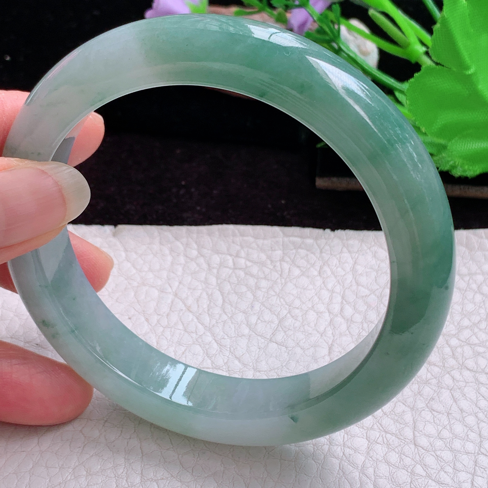 xc大圈口63.8*13*10招财镯 天然缅甸翡翠手镯冰胶半山水正圈玉镯子