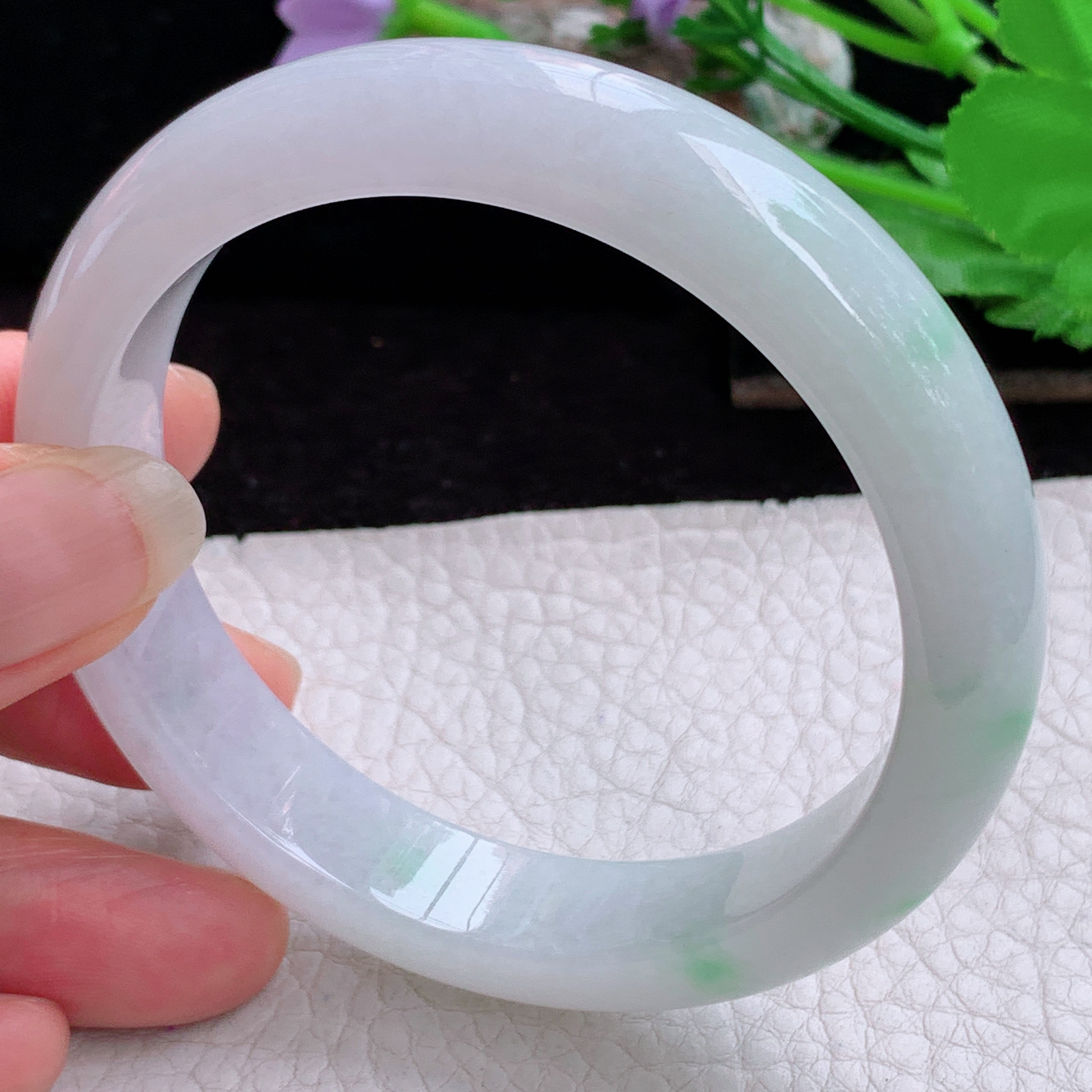 fl实拍58*13*9平安镯 天然缅甸翡翠A货玉手镯冰飘绿花正圈玉镯子