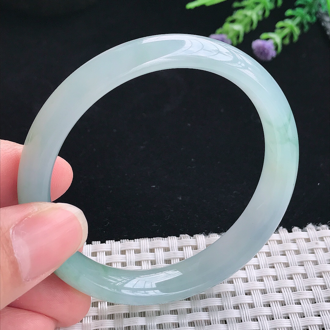 实拍A货翡翠56.9/12.1/7.5老坑冰胶果冻冰飘花手镯翡翠玉镯手环