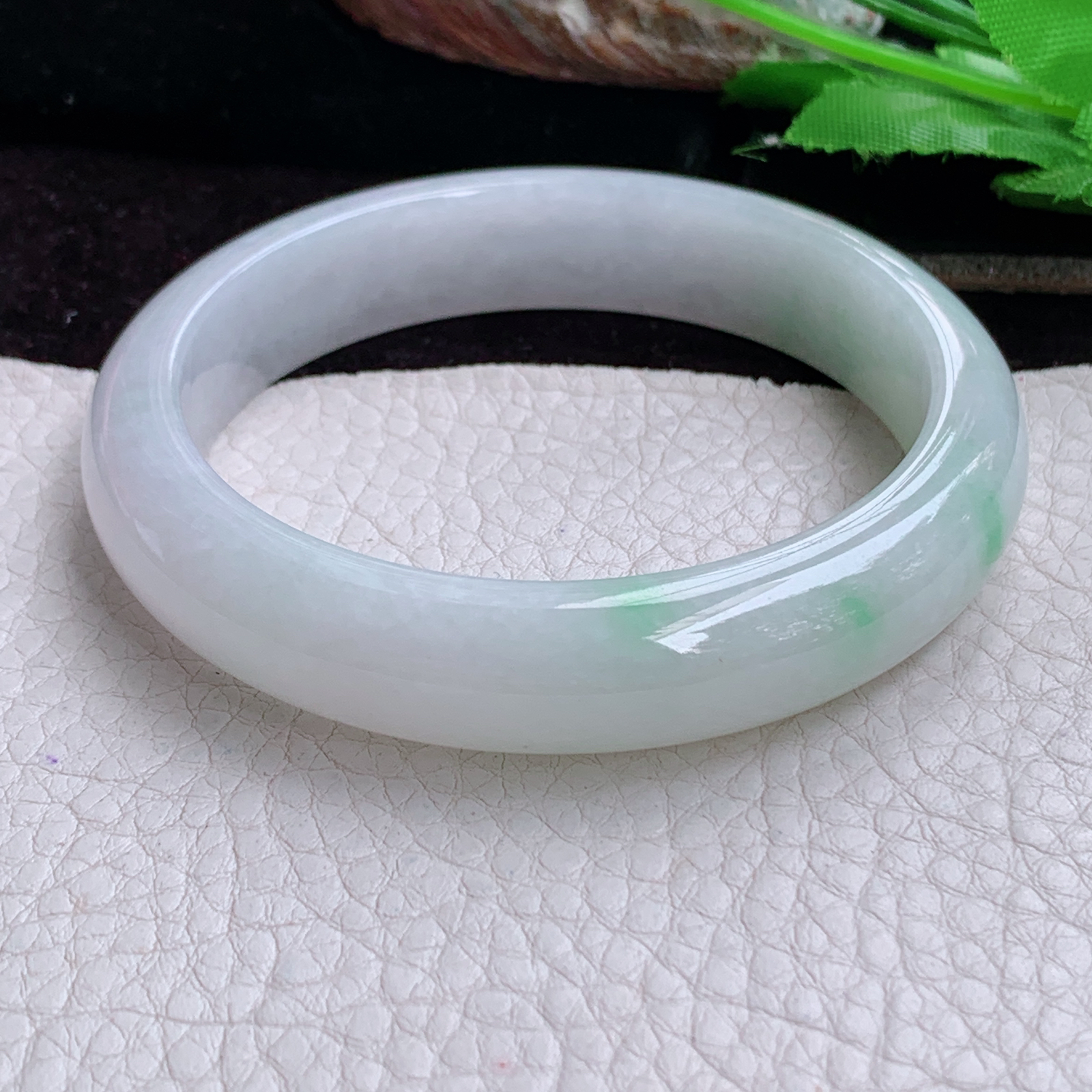 fl实拍58*13*9平安镯 天然缅甸翡翠A货玉手镯冰飘绿花正圈玉镯子