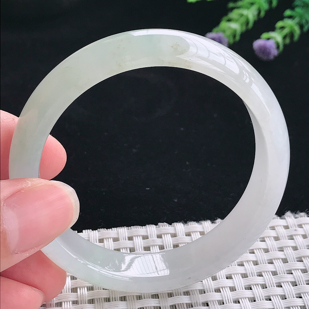 实拍A货翡翠54.8/13.2/7老坑冰纯起胶宽边手镯翡翠玉镯手环