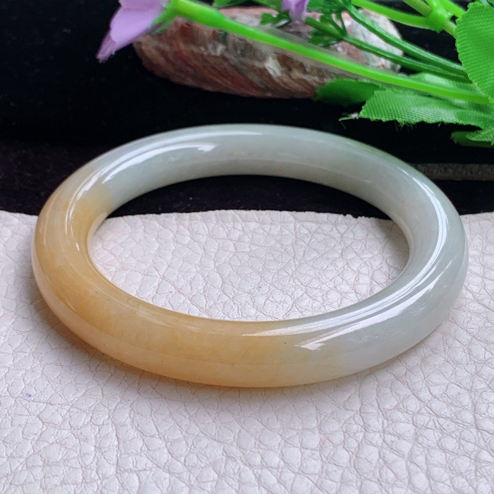 mq实拍55.5*9.7*10美人镯 天然缅甸翡翠手镯双彩圆条正圈玉镯子