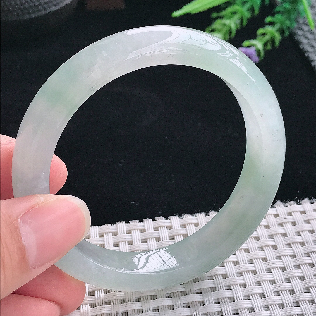 实拍A货翡翠55.5/11.9/8.4老坑冰胶果冻冰飘花手镯翡翠玉镯手环