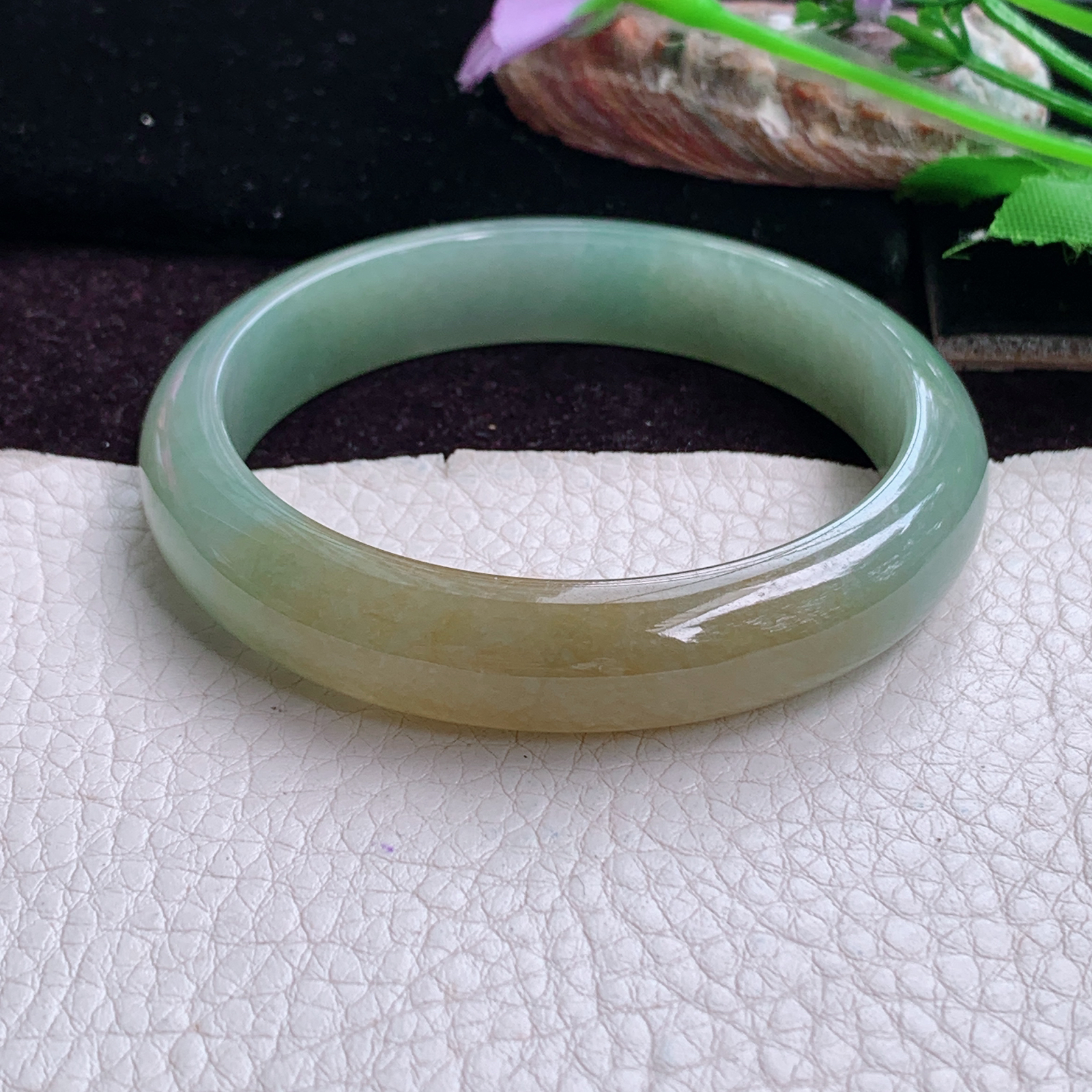 h实拍57.5*12.2*7.3招财镯 特色天然缅甸翡翠手镯冰双彩正圈玉镯子