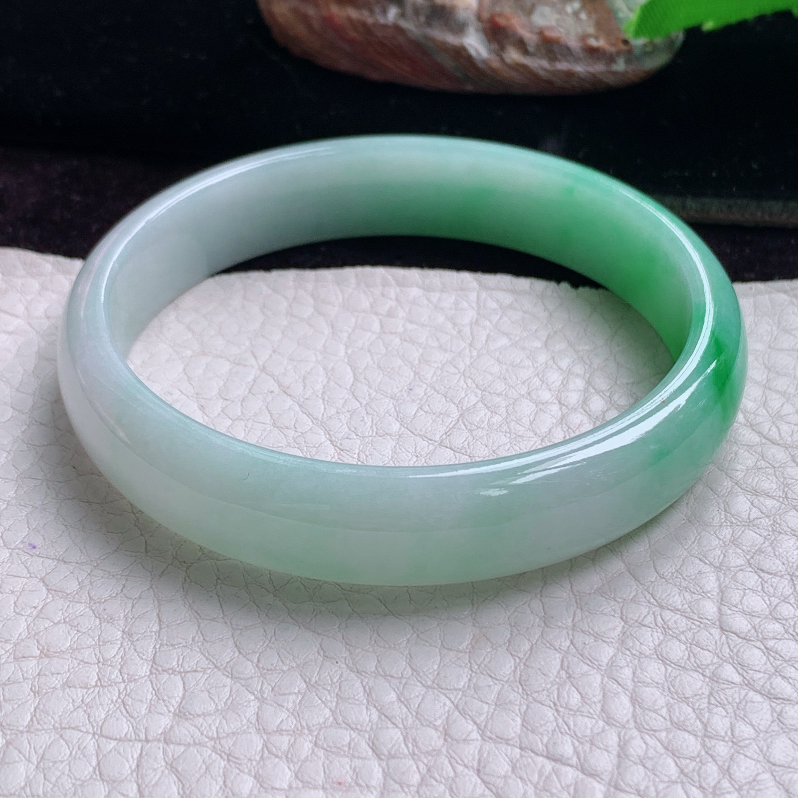 hy大圈口61.5*13*6.3平安镯 天然缅甸翡翠手镯胶感飘阳绿正圈玉镯子