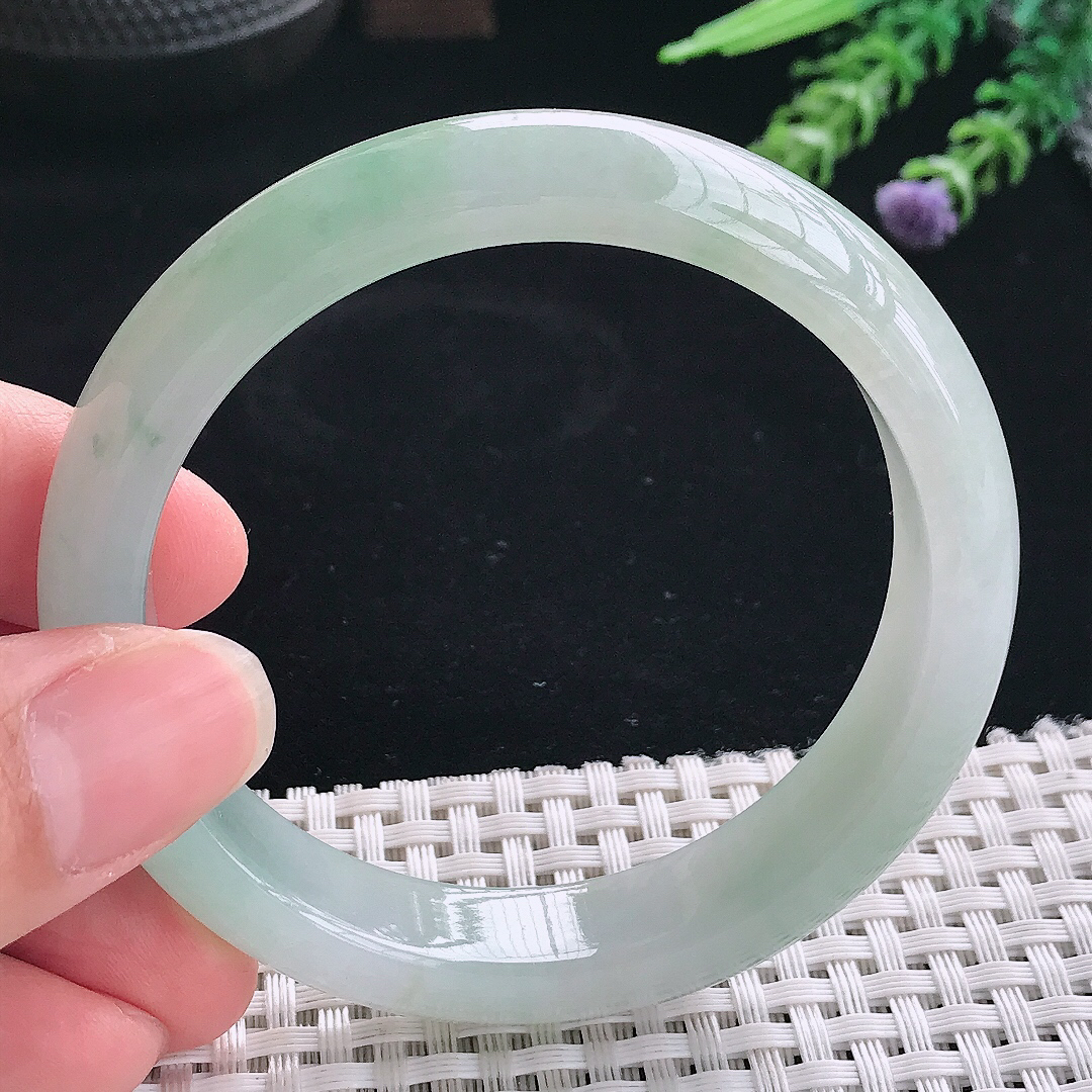 实拍A货翡翠56.5/12.9/8老坑冰胶水灵冰晴手镯翡翠玉镯手环