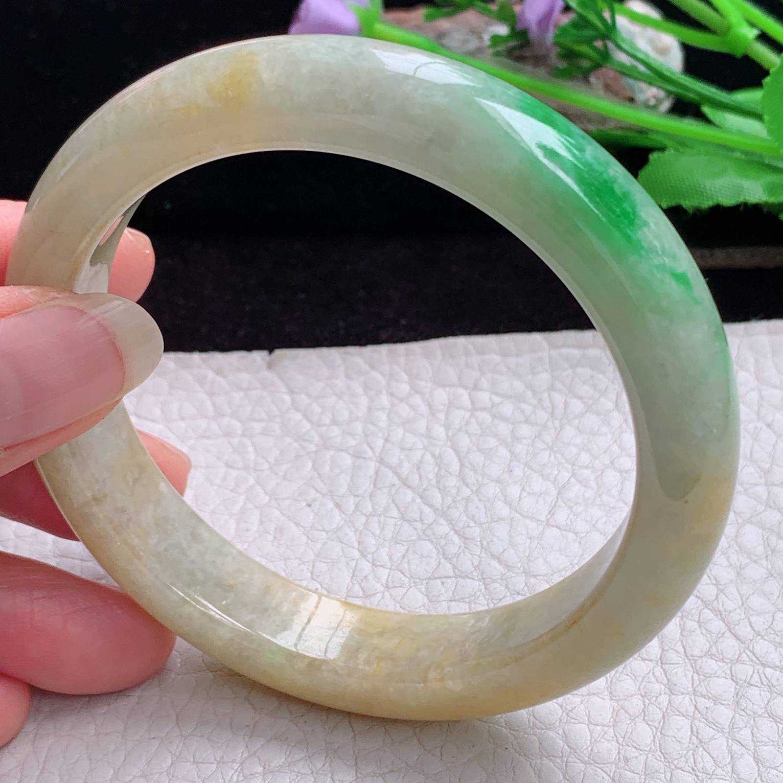 mq大圈口60.5*12.5*9平安镯 天然缅甸翡翠手镯三彩正圈玉镯子