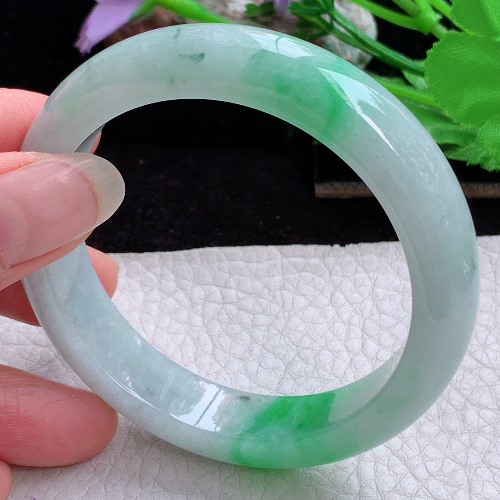 lpa实拍54*13*8.2平安镯 天然缅甸翡翠A货玉手镯冰飘阳绿正圈玉镯子