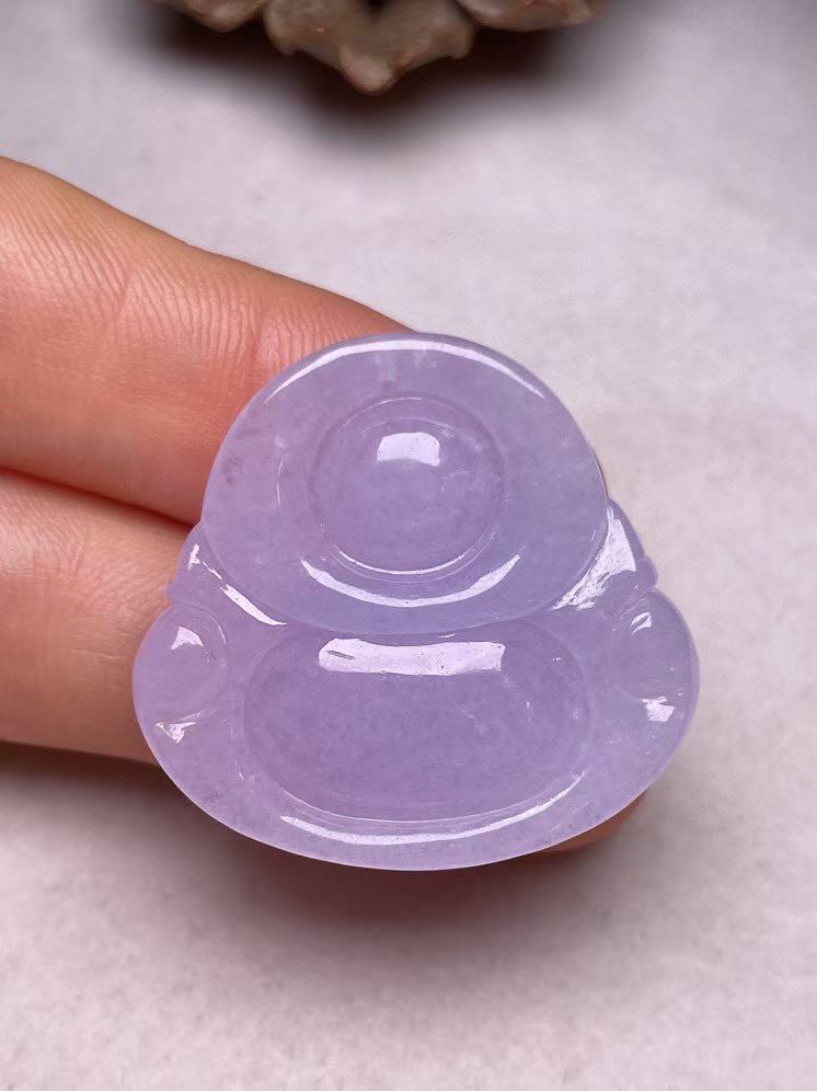 冰糯种淡紫罗兰【佛公】吊坠、种水好，玉质细腻 ，卖相好‘
