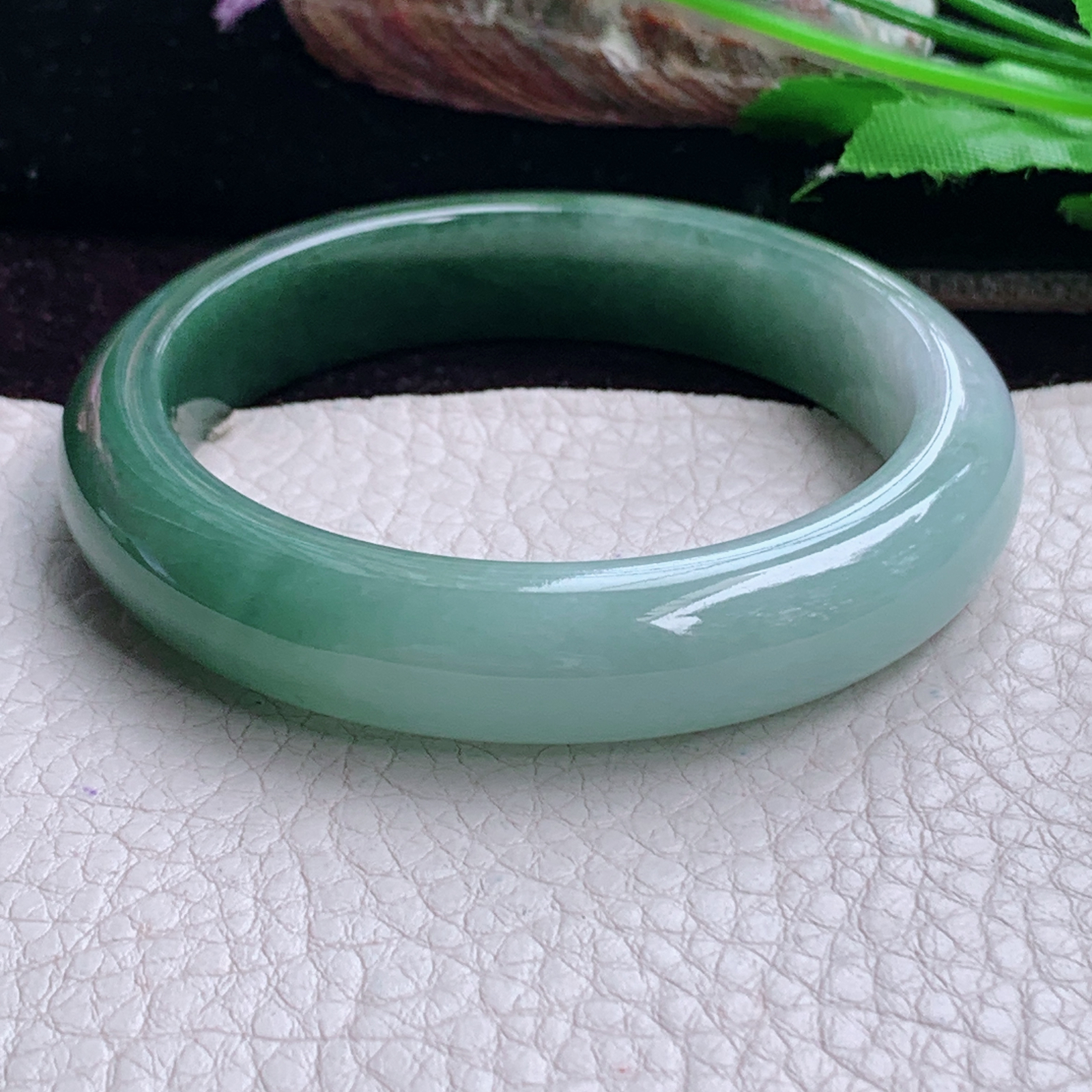 js实拍53.6*12*8.2招财镯 天然缅甸翡翠手镯双彩正圈玉镯子