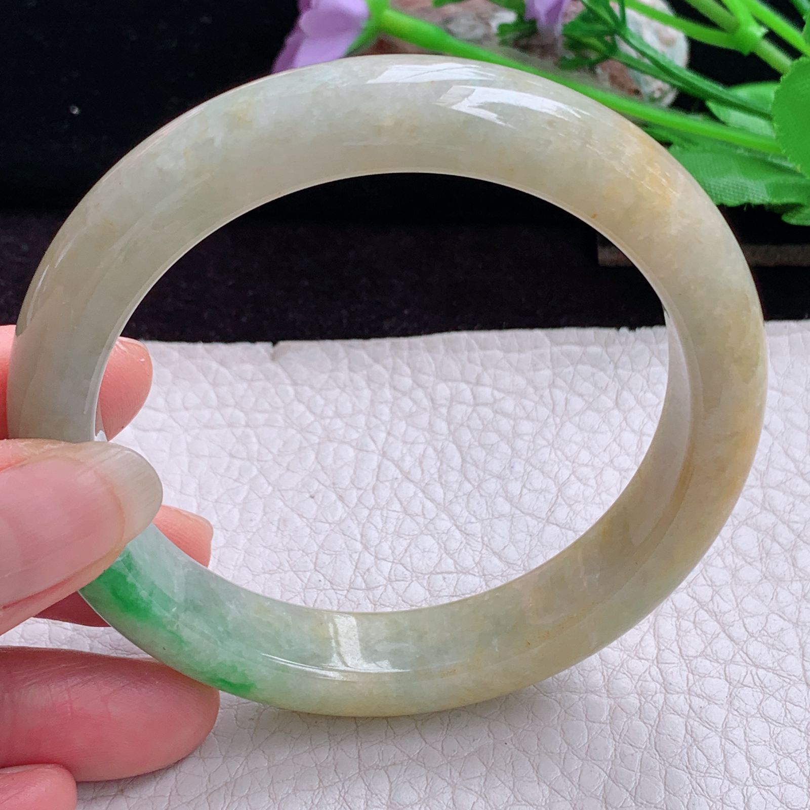 mq大圈口60.5*12.5*9平安镯 天然缅甸翡翠手镯三彩正圈玉镯子