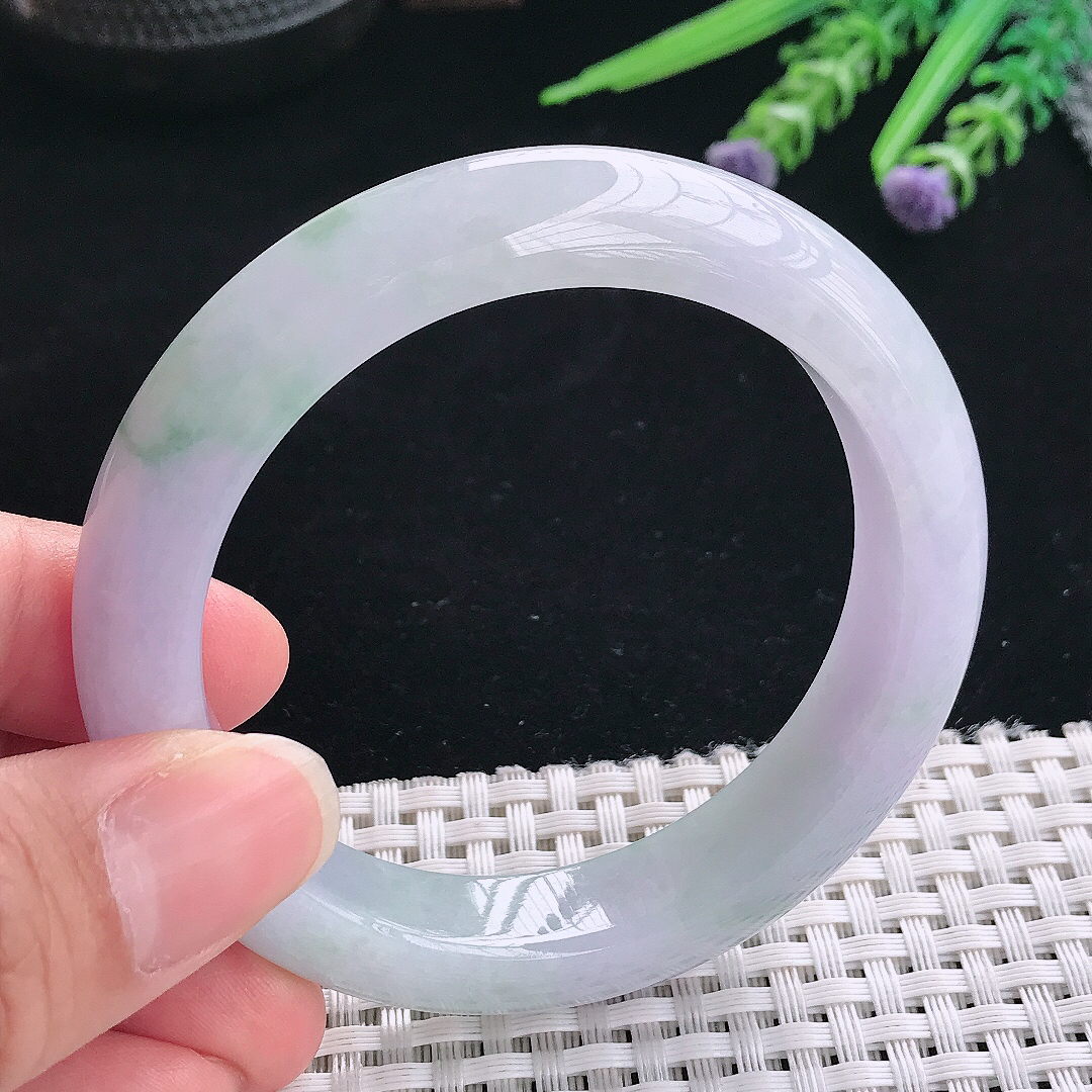 实拍A货翡翠54.5/12.3/9老坑冰胶水灵紫罗兰手镯翡翠玉镯手环