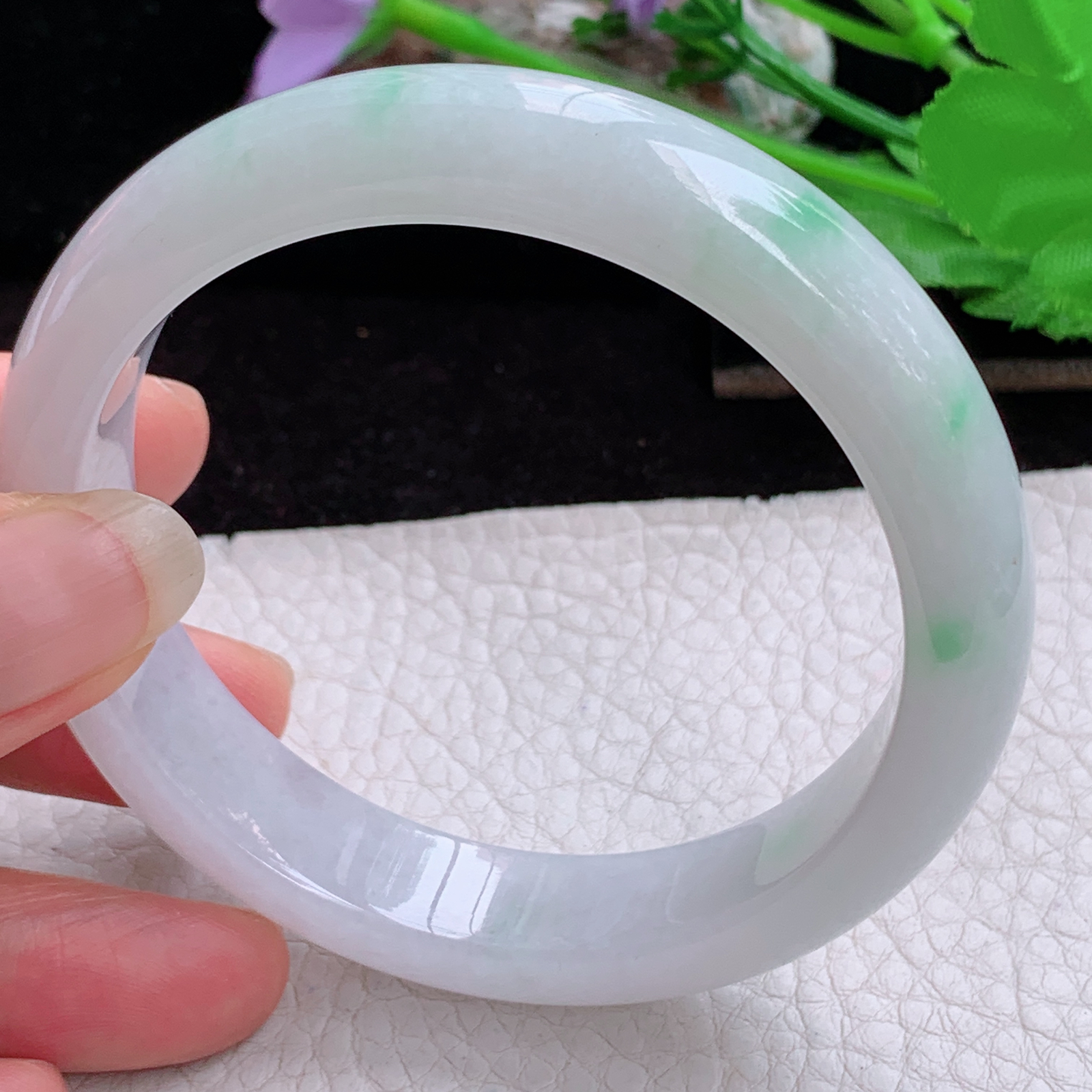 fl实拍58*13*9平安镯 天然缅甸翡翠A货玉手镯冰飘绿花正圈玉镯子