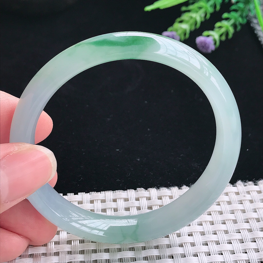 实拍A货翡翠56.9/12.1/7.5老坑冰胶果冻冰飘花手镯翡翠玉镯手环