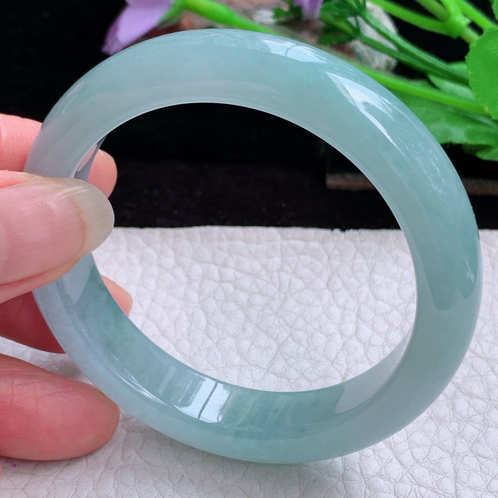 r小圈口51.5*11.8*8平安镯 天然缅甸翡翠A货玉手镯冰蓝正圈玉镯子