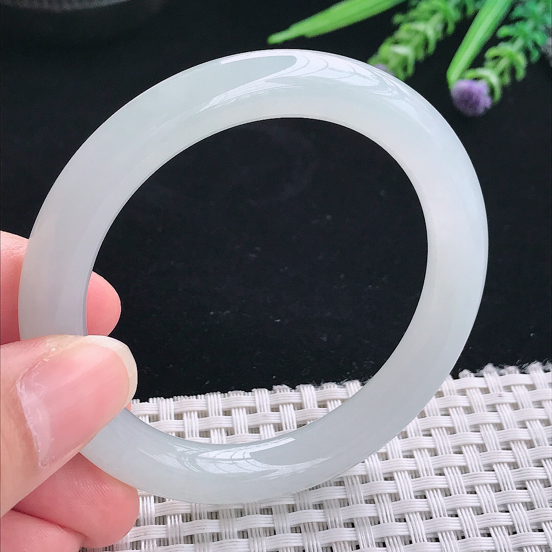 实拍A货翡翠54/9.3/9.2老坑冰胶果冻冰晴圆条手镯翡翠玉镯手环