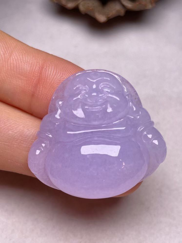 冰糯种淡紫罗兰【佛公】吊坠、种水好，玉质细腻 ，卖相好‘