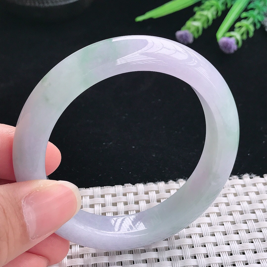 实拍A货翡翠54.5/12.3/9老坑冰胶水灵紫罗兰手镯翡翠玉镯手环