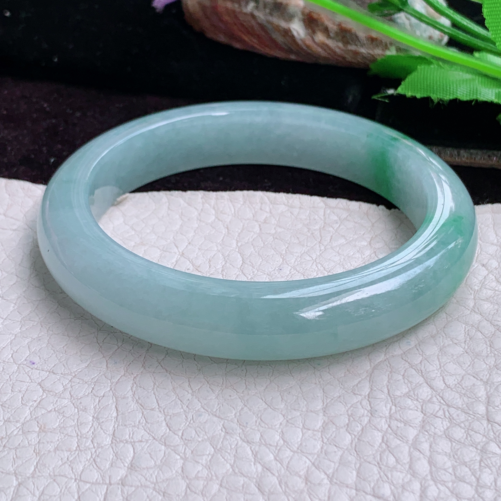 r实拍56*11.5*8.6平安镯 天然缅甸翡翠A货玉手镯冰飘绿花正圈玉镯子