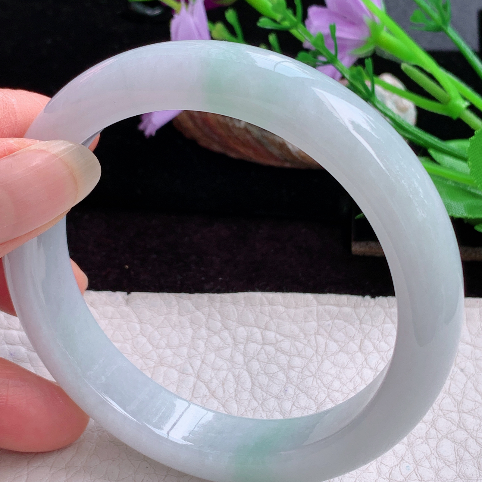 js大圈口60*12.3*8.6平安镯 天然缅甸翡翠手镯清新正圈玉镯子