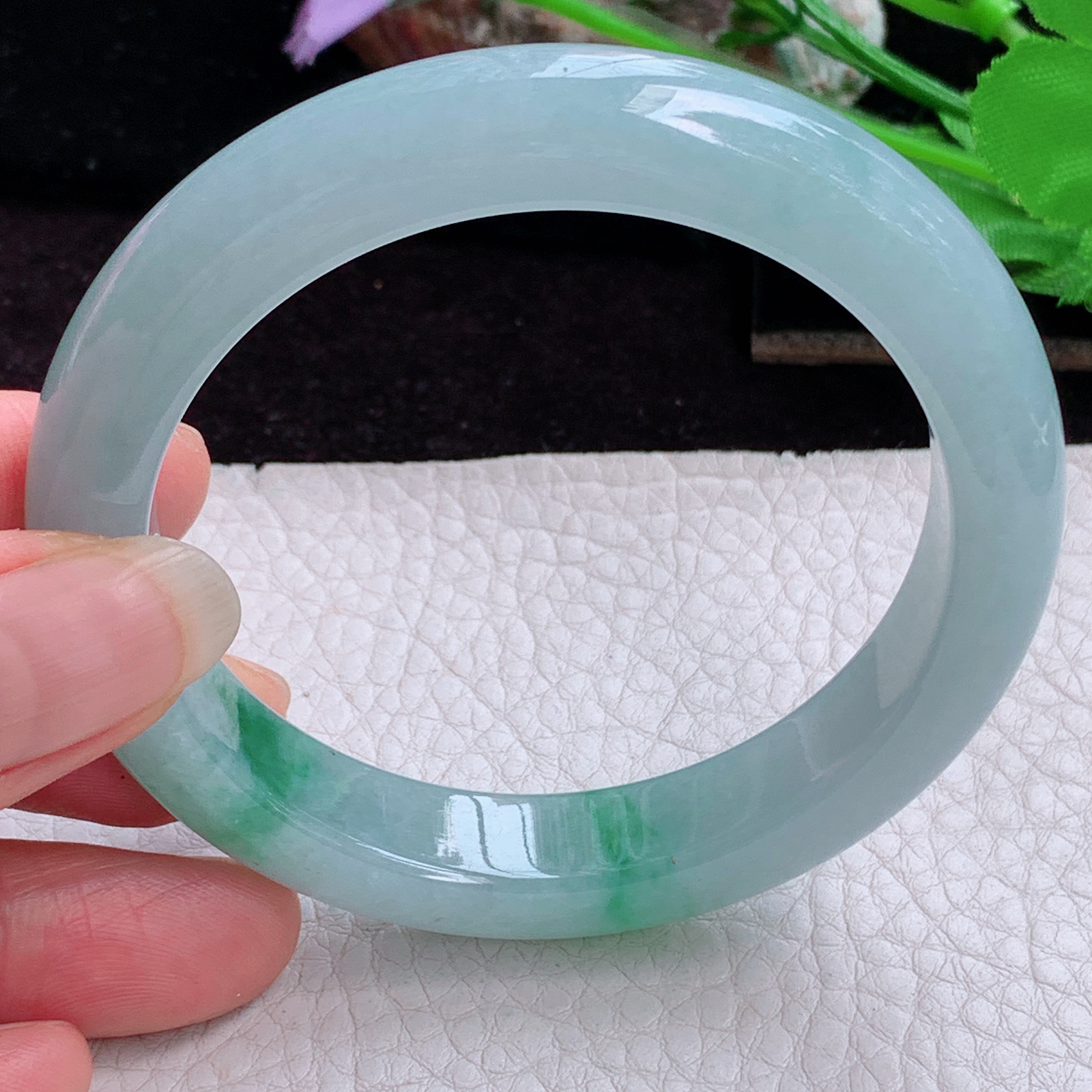 r实拍56*11.5*8.6平安镯 天然缅甸翡翠A货玉手镯冰飘绿花正圈玉镯子