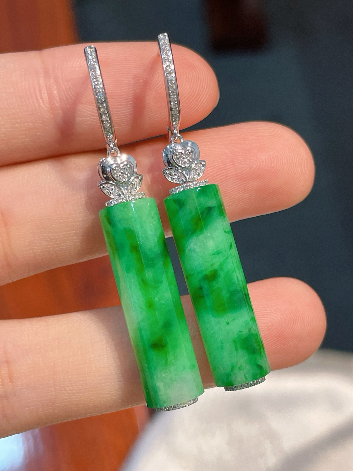 ️冰绿耳坠 完美 18k金镶嵌