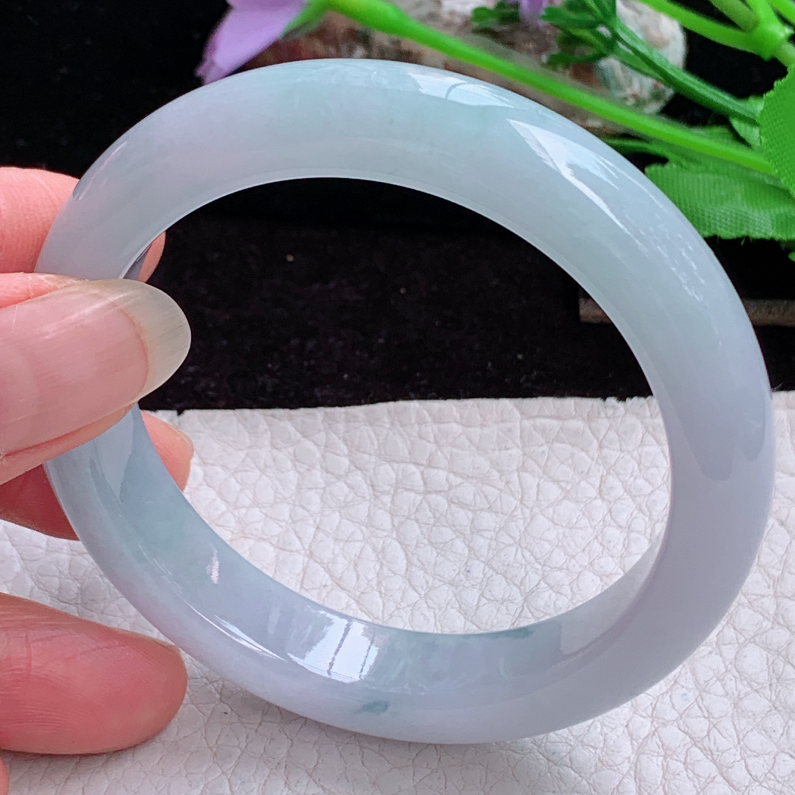 r实拍53.8*11.5*8平安镯 天然缅甸翡翠A货玉手镯胶感甜美淡雅正圈玉镯子