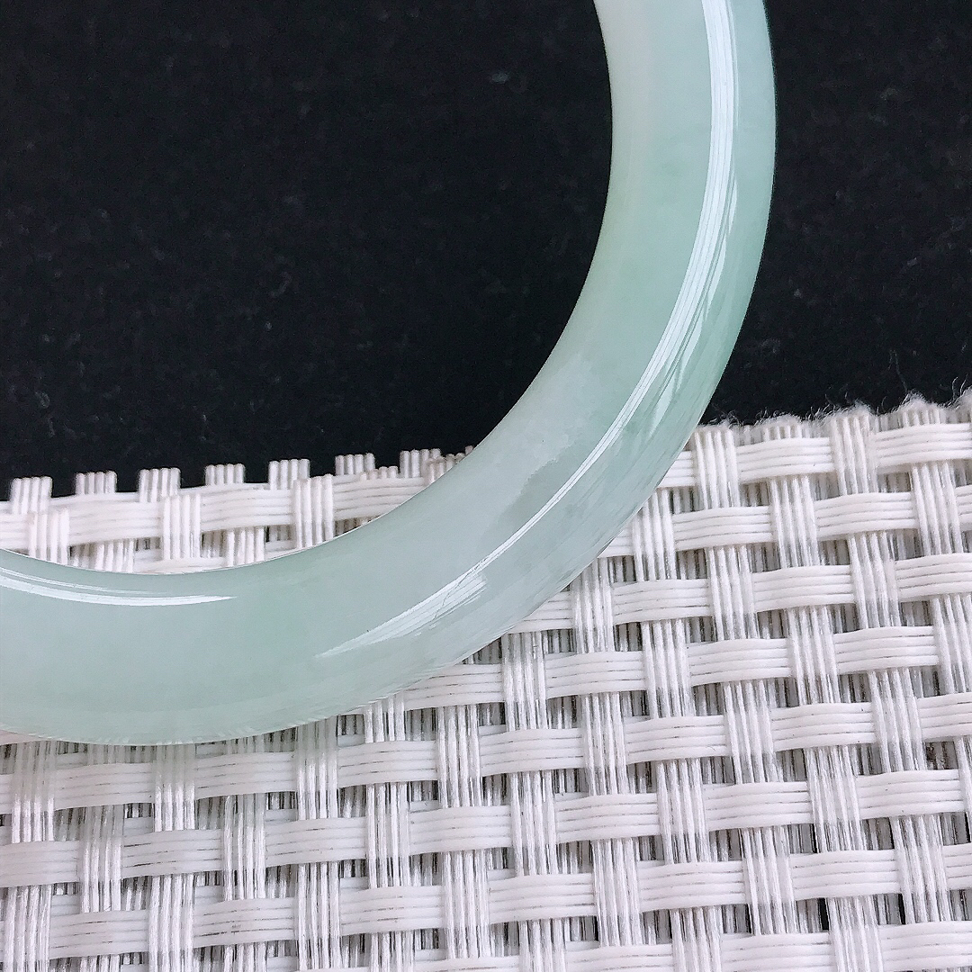 实拍A货翡翠52.2/9.5老坑冰胶果冻冰纯晴底圆条手镯翡翠玉镯手环