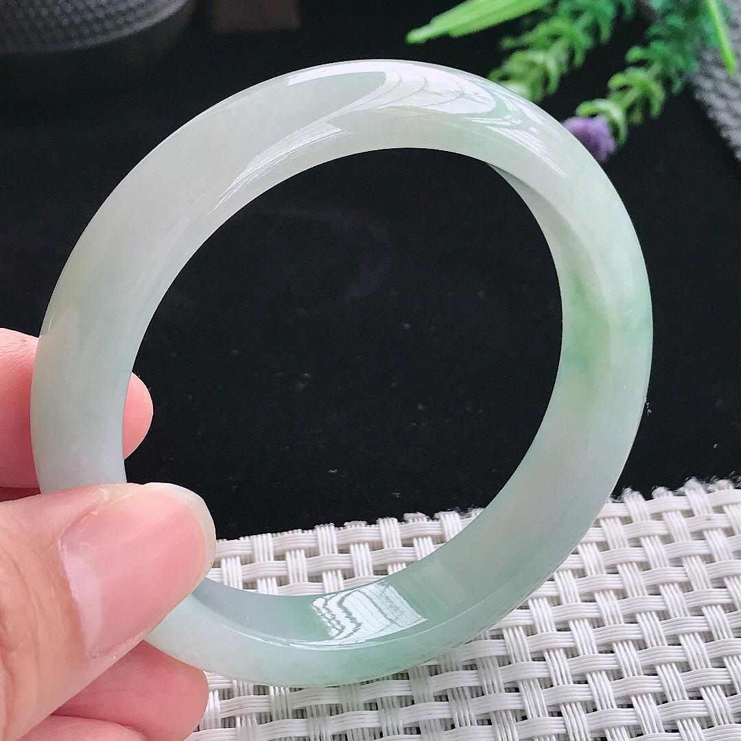 实拍A货翡翠56.5/12.9/8老坑冰胶水灵冰晴手镯翡翠玉镯手环