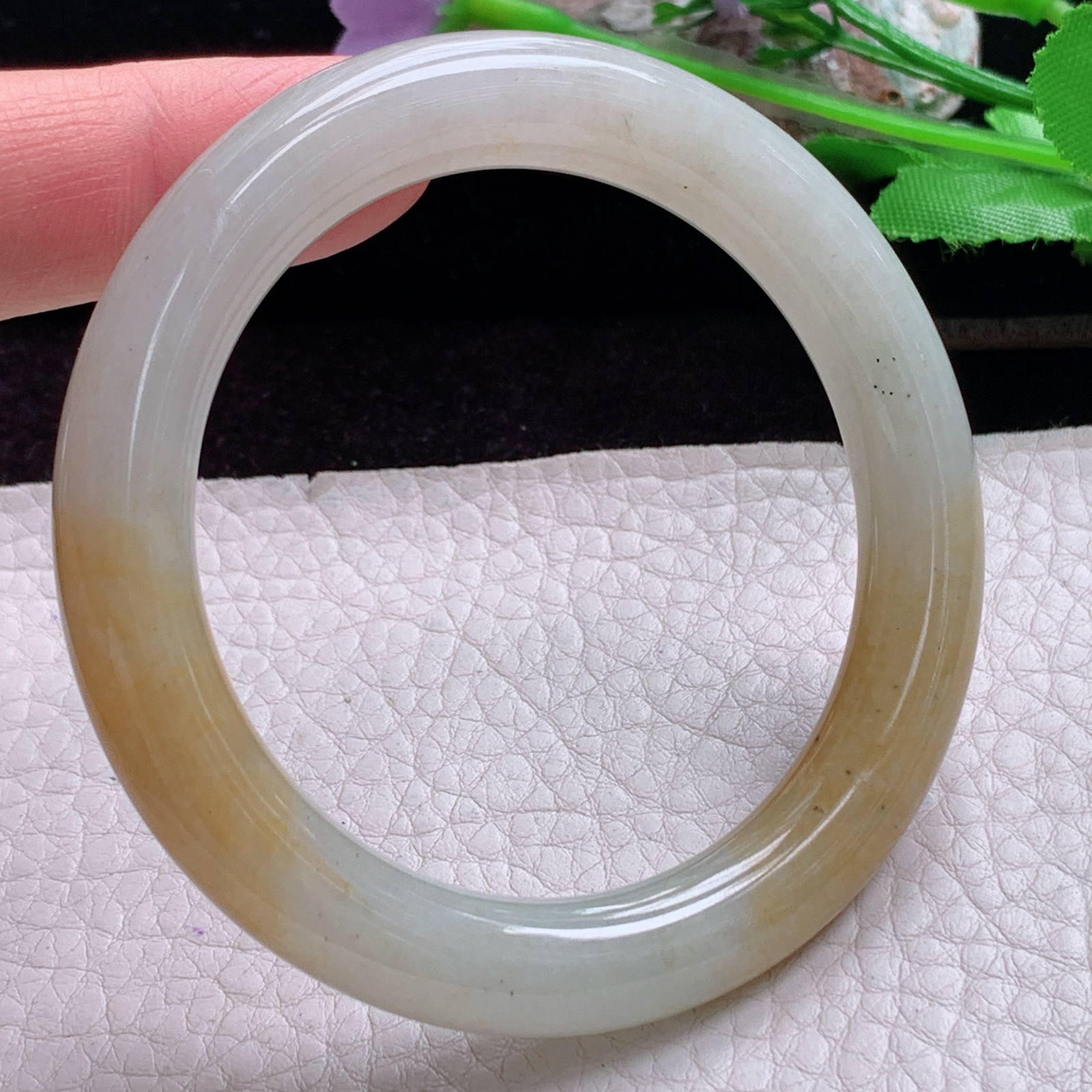 mq小圈口53*9.5美人镯 天然缅甸翡翠手镯双彩圆条正圈玉镯子