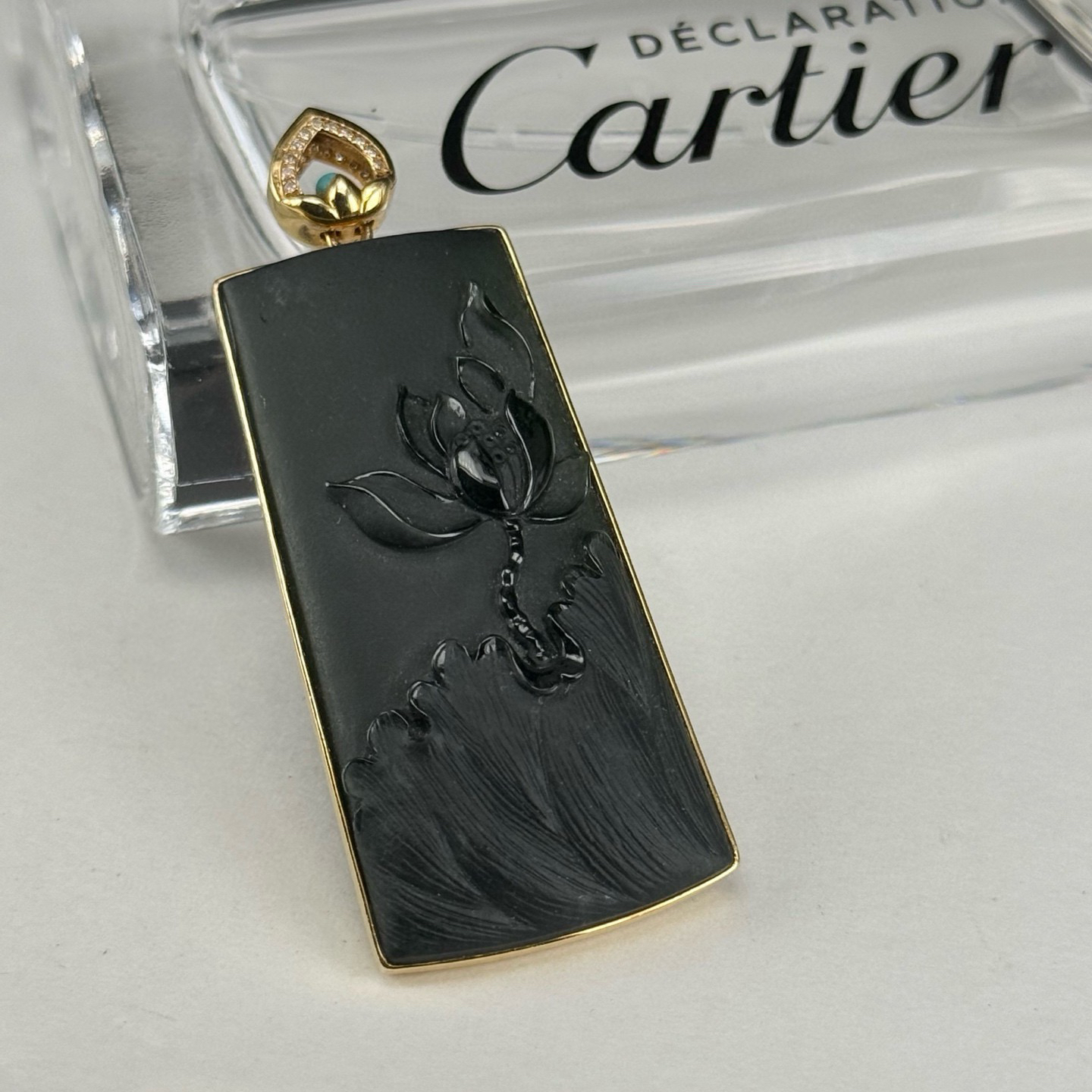 精品18k墨翠莲花牌 种好色正 黑度极好 打灯通透 油性十足  尺寸54.3