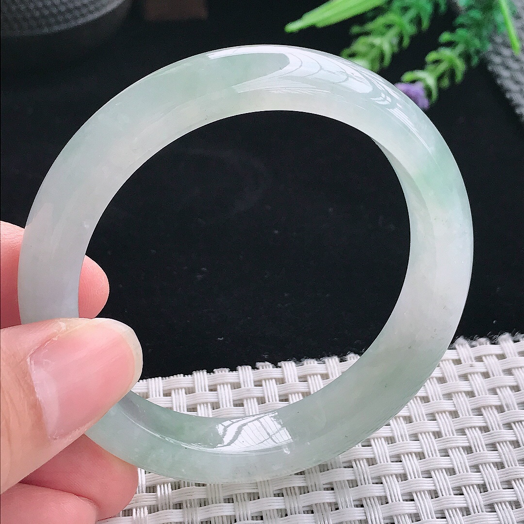 实拍A货翡翠55.5/11.9/8.4老坑冰胶果冻冰飘花手镯翡翠玉镯手环