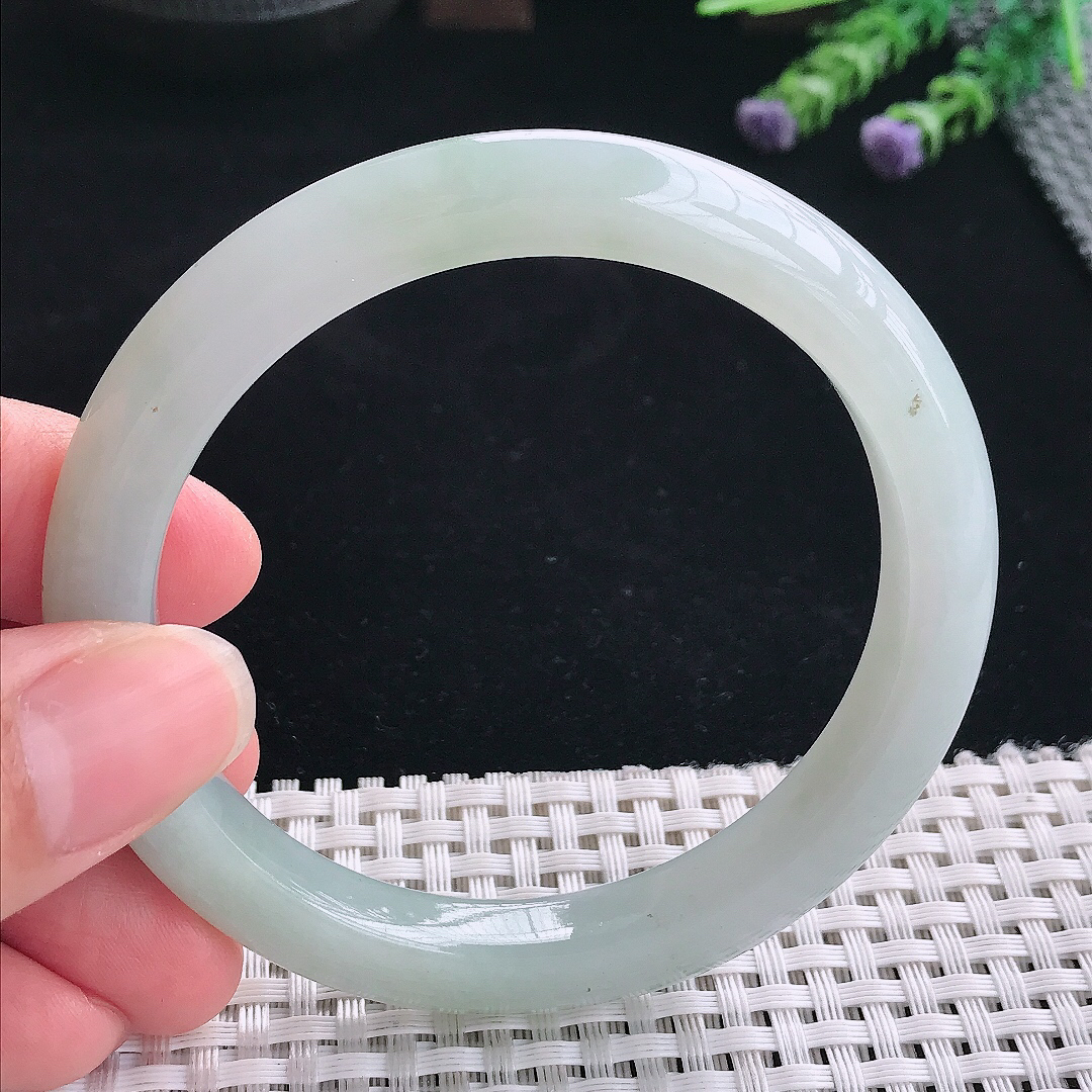 实拍A货翡翠59/9.3/8.6老坑冰润起胶宽边手镯翡翠玉镯手环