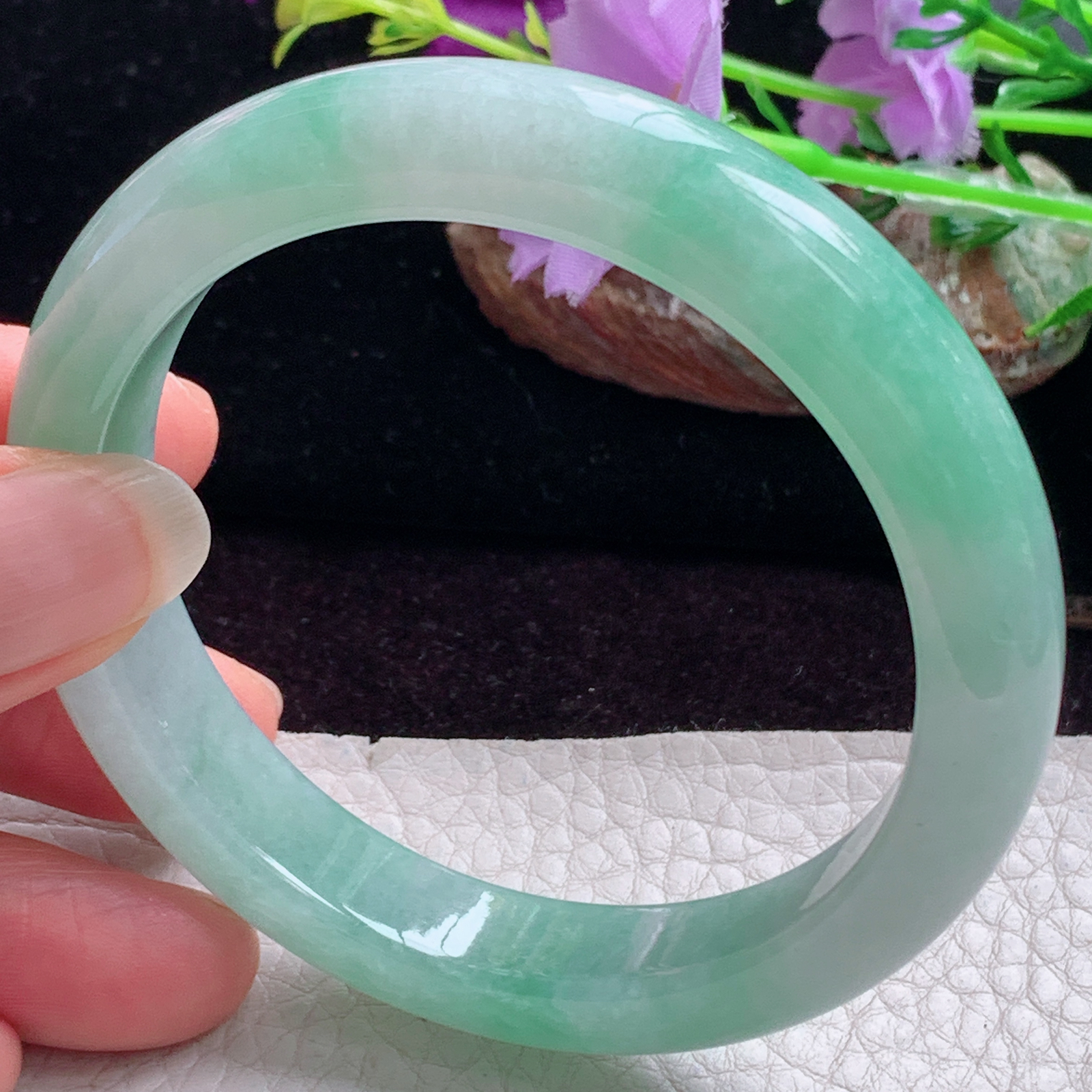 hy实拍57.5*11.3*8平安镯 天然缅甸翡翠手镯冰胶飘花正圈玉镯子