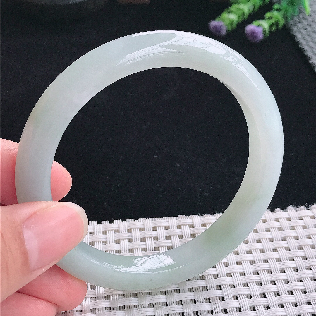 实拍A货翡翠59/9.3/8.6老坑冰润起胶宽边手镯翡翠玉镯手环