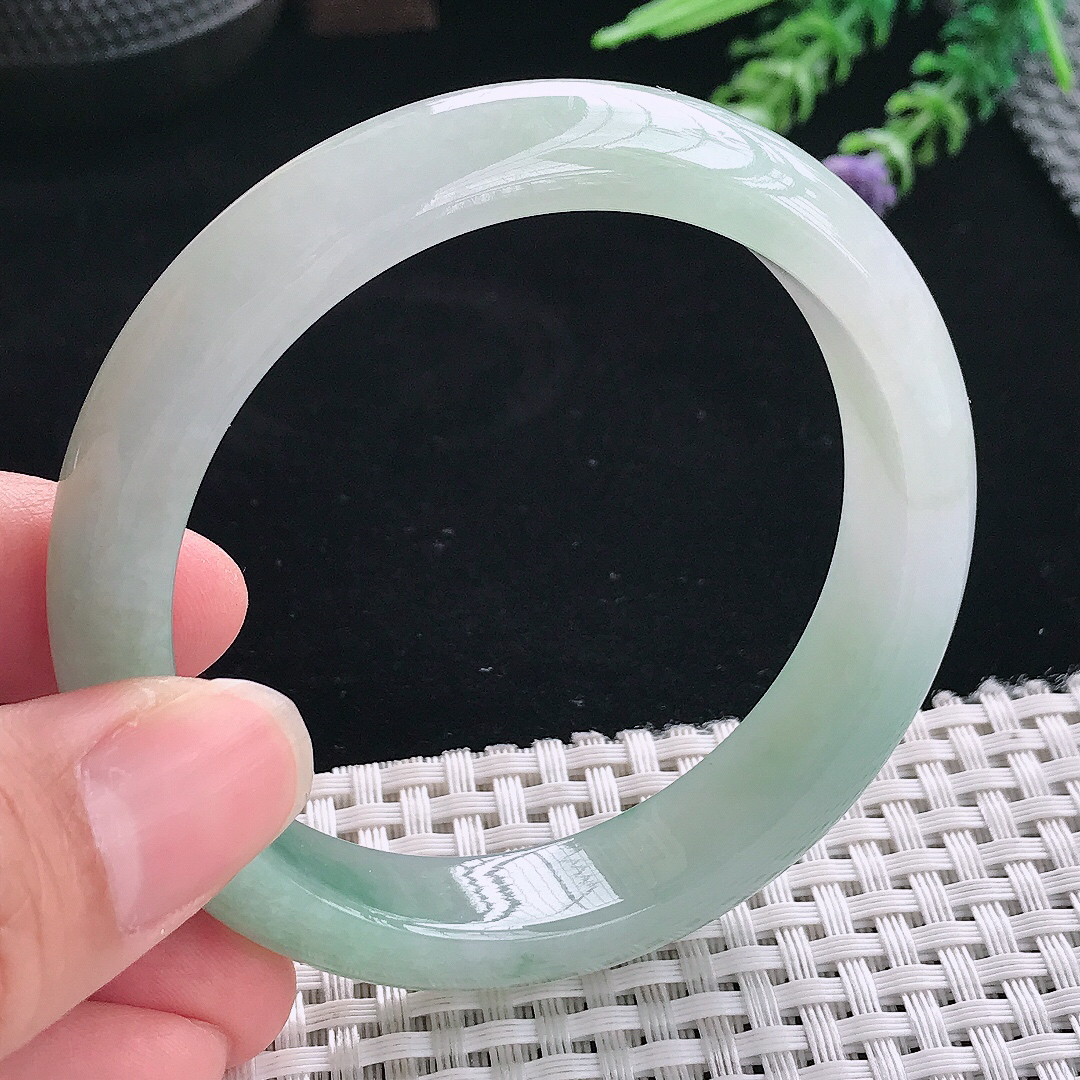 实拍A货翡翠56.5/12.9/8老坑冰胶水灵冰晴手镯翡翠玉镯手环