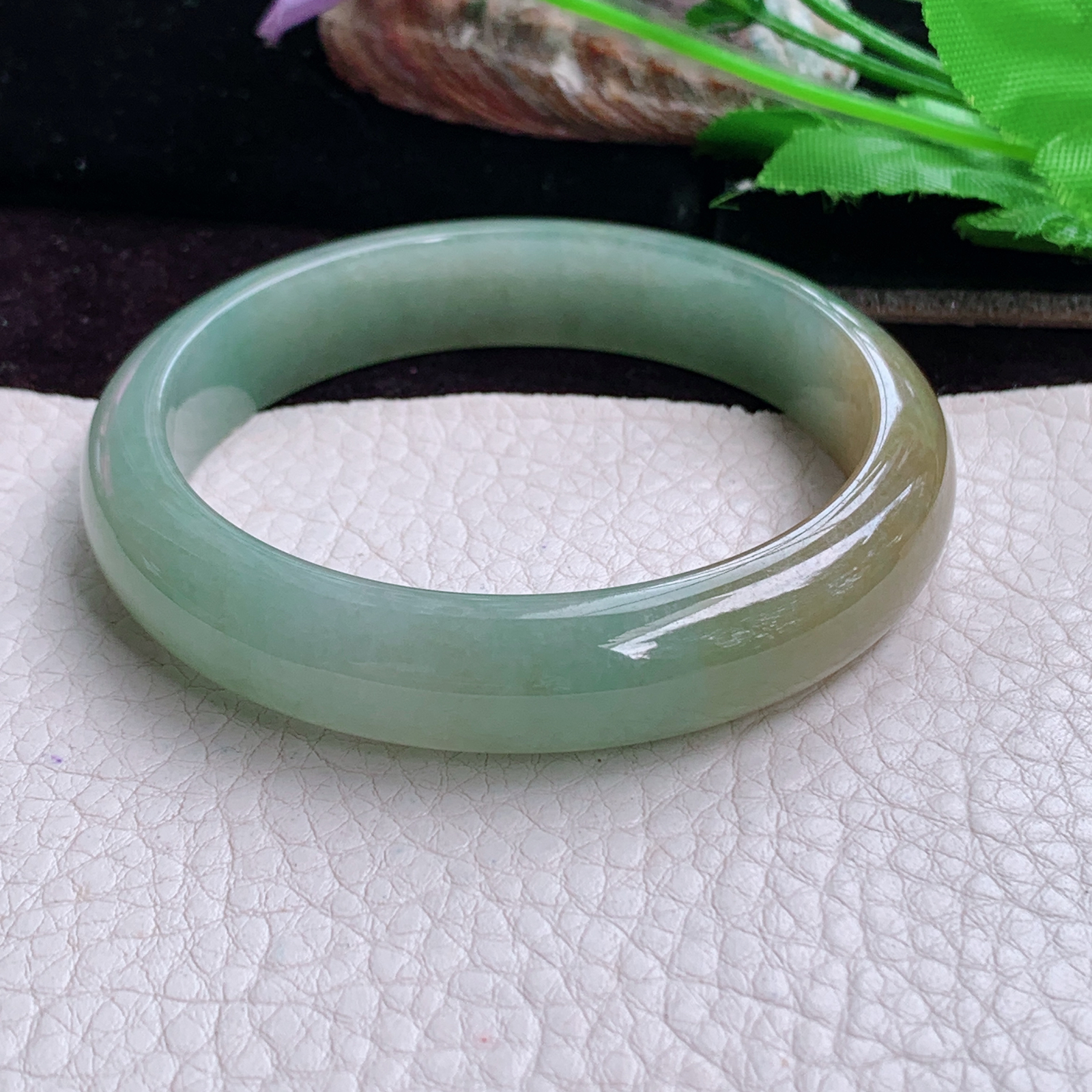 h实拍57.5*12.2*7.3招财镯 特色天然缅甸翡翠手镯冰双彩正圈玉镯子