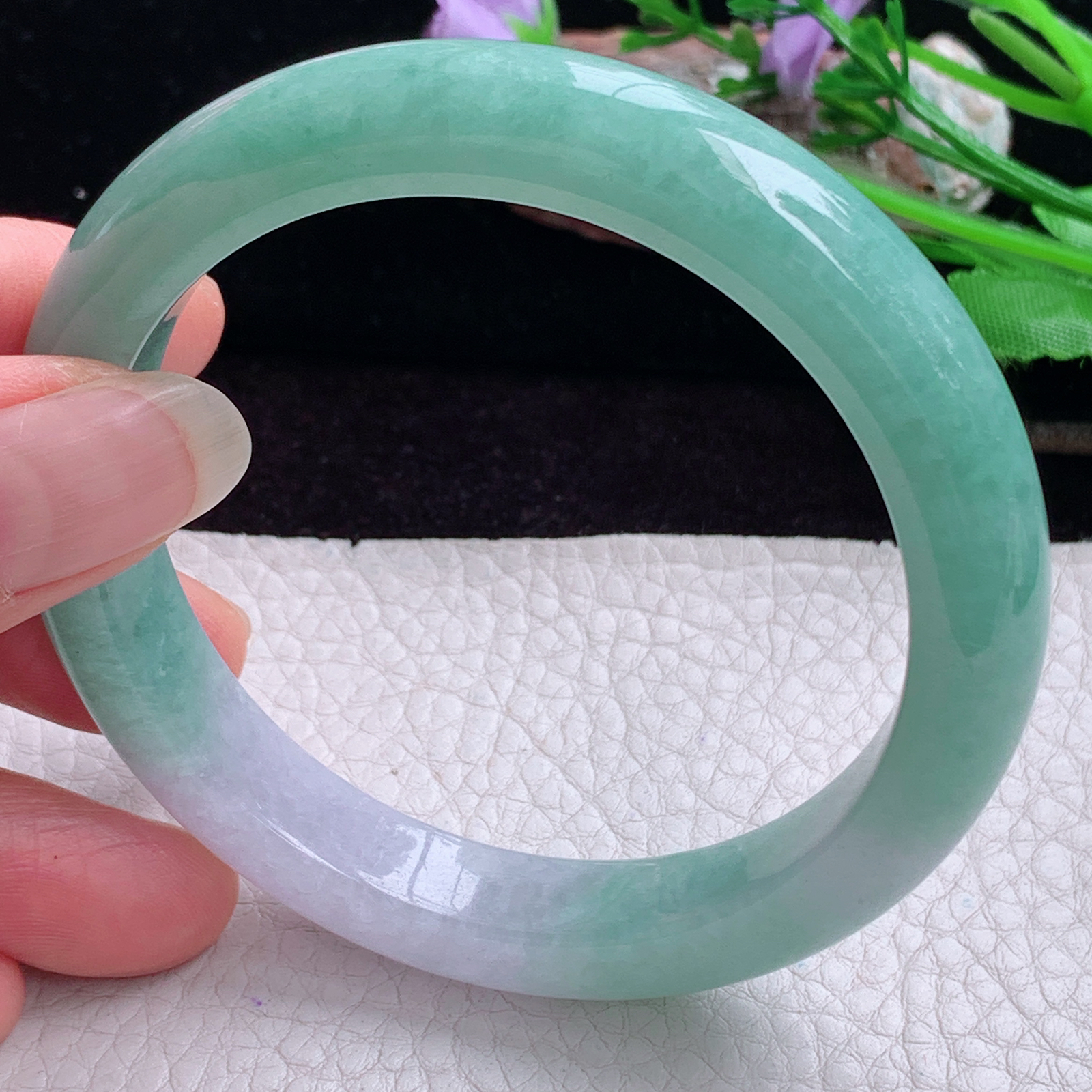 mq大圈口59*11*9平安镯 天然缅甸翡翠手镯双彩正圈玉镯子