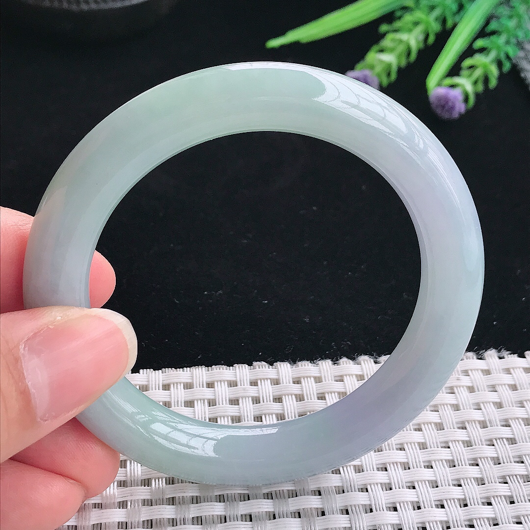 实拍A货翡翠53.5/10.1/10老坑冰胶果冻紫罗兰圆条手镯翡翠玉镯手环